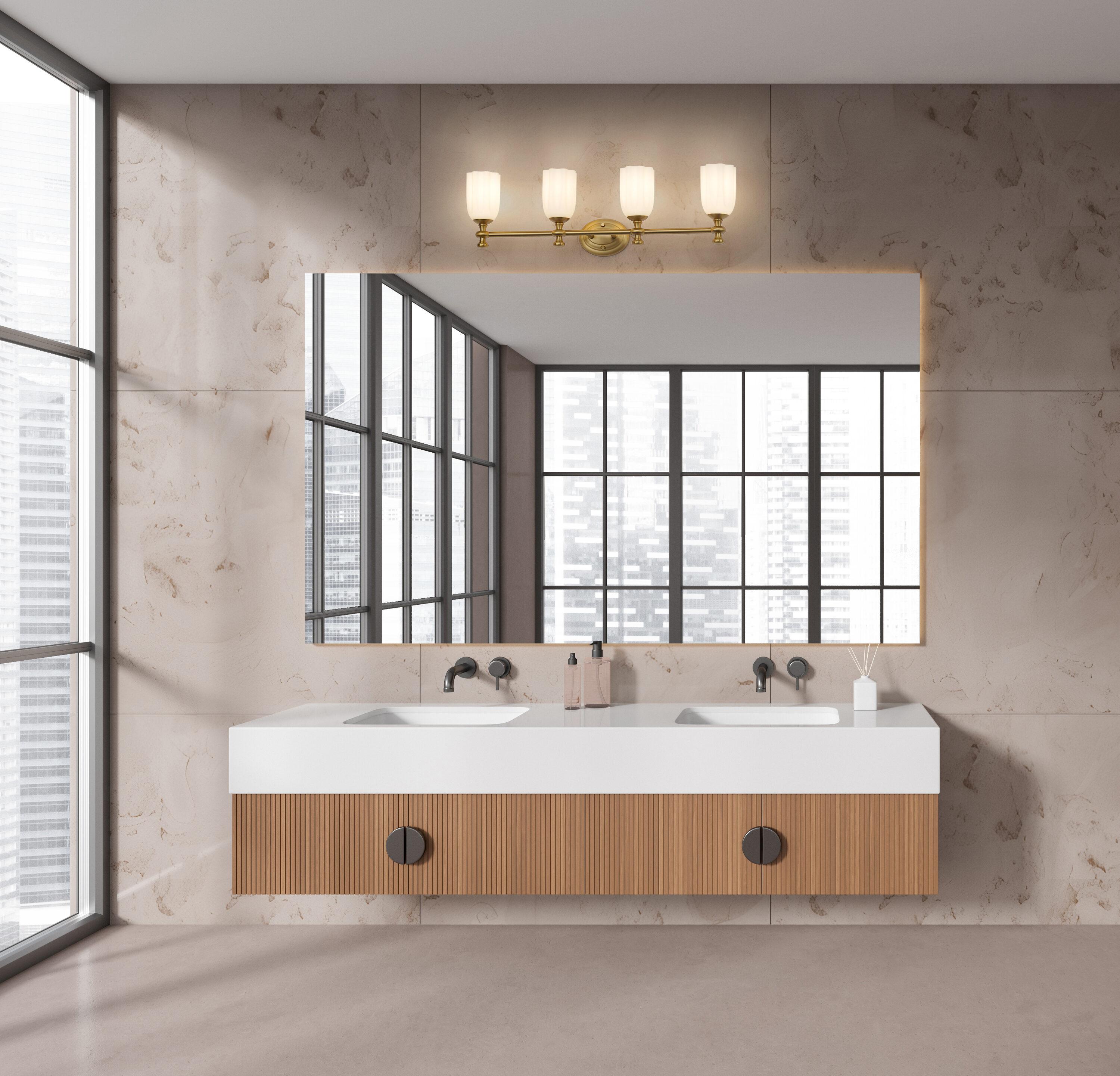 Orion 31.25" Gold Vanity Light with Opal Glass Shades