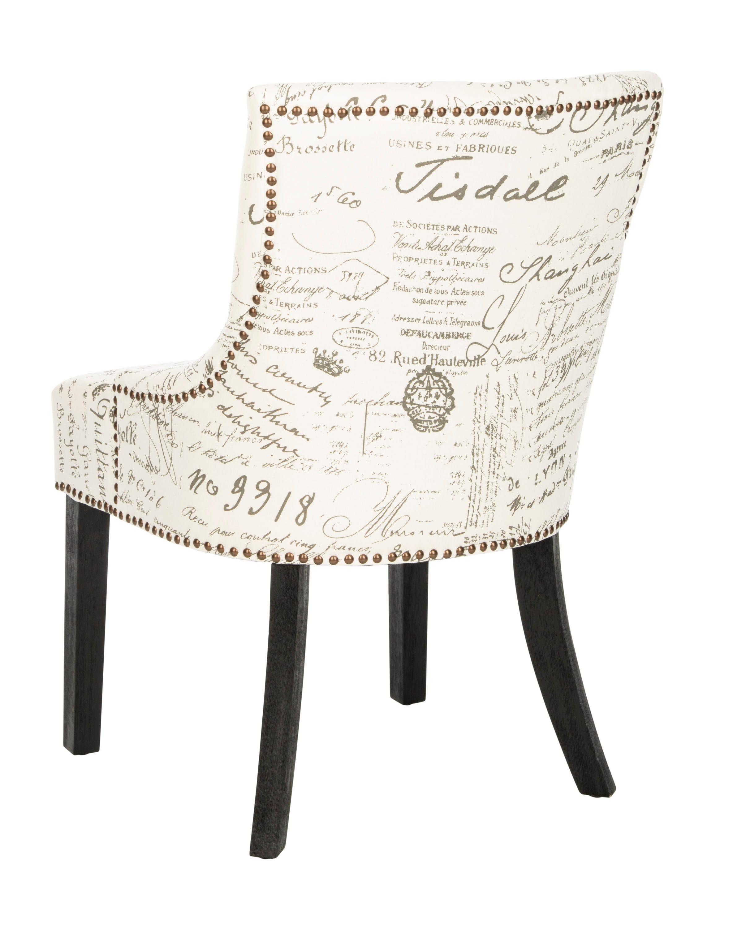 Lotus 19''H Side Chair (Set Of 2) with Brass Nail Heads - White/Grey - Safavieh