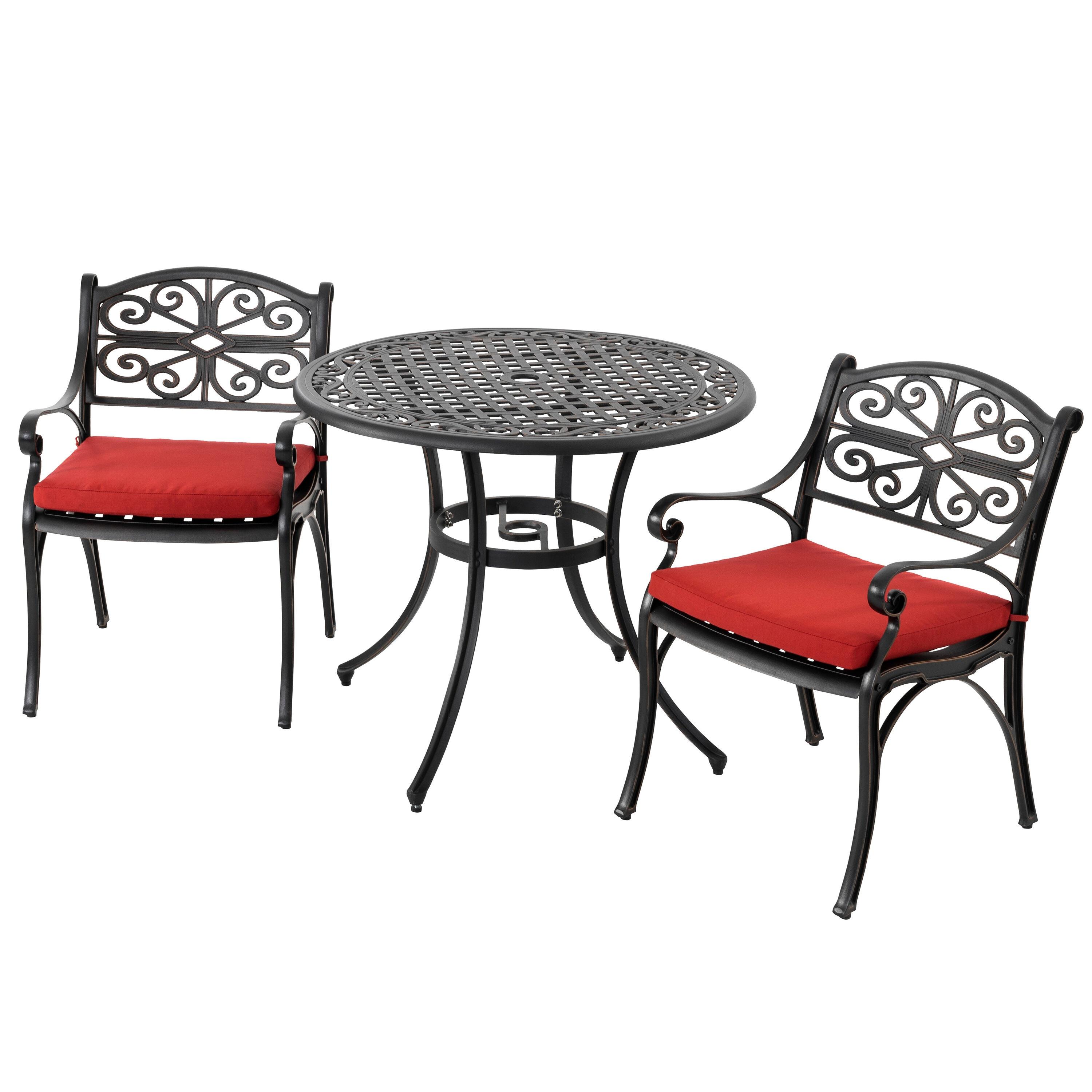 Nuu Garden 3-Piece Patio Bistro Set Outdoor Cast Aluminum Bistro Table and Chairs Set of 2, Outdoor Patio Table Set with Umbrella Hole and Cushions for Patio Balcony, Black