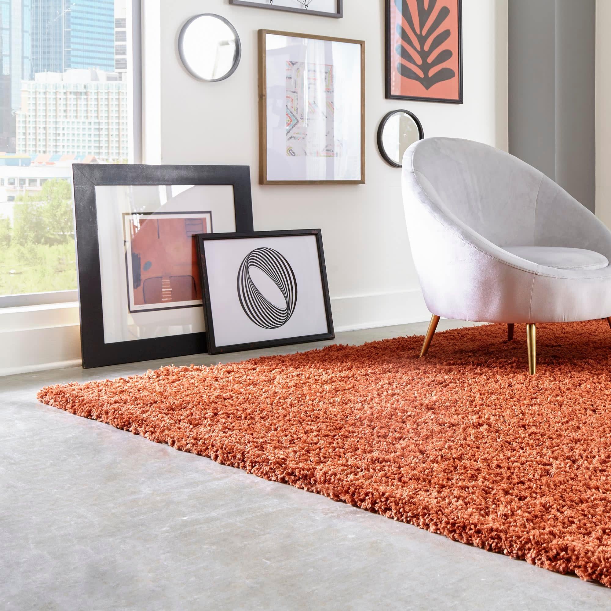 Unique Loom 8' 0 x 8' 0 Square Solid Shag Terracotta Area Rug