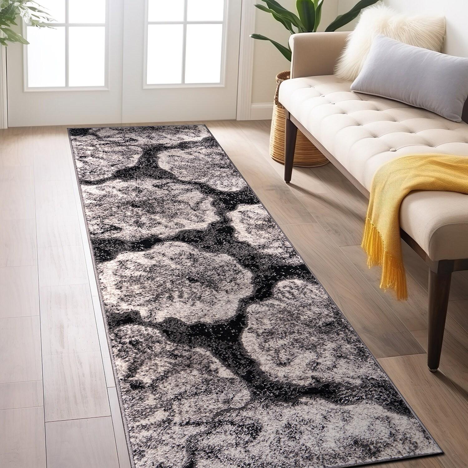 World Rug Gallery Contemporary Floral Design Area Rug - Black 2'x7'