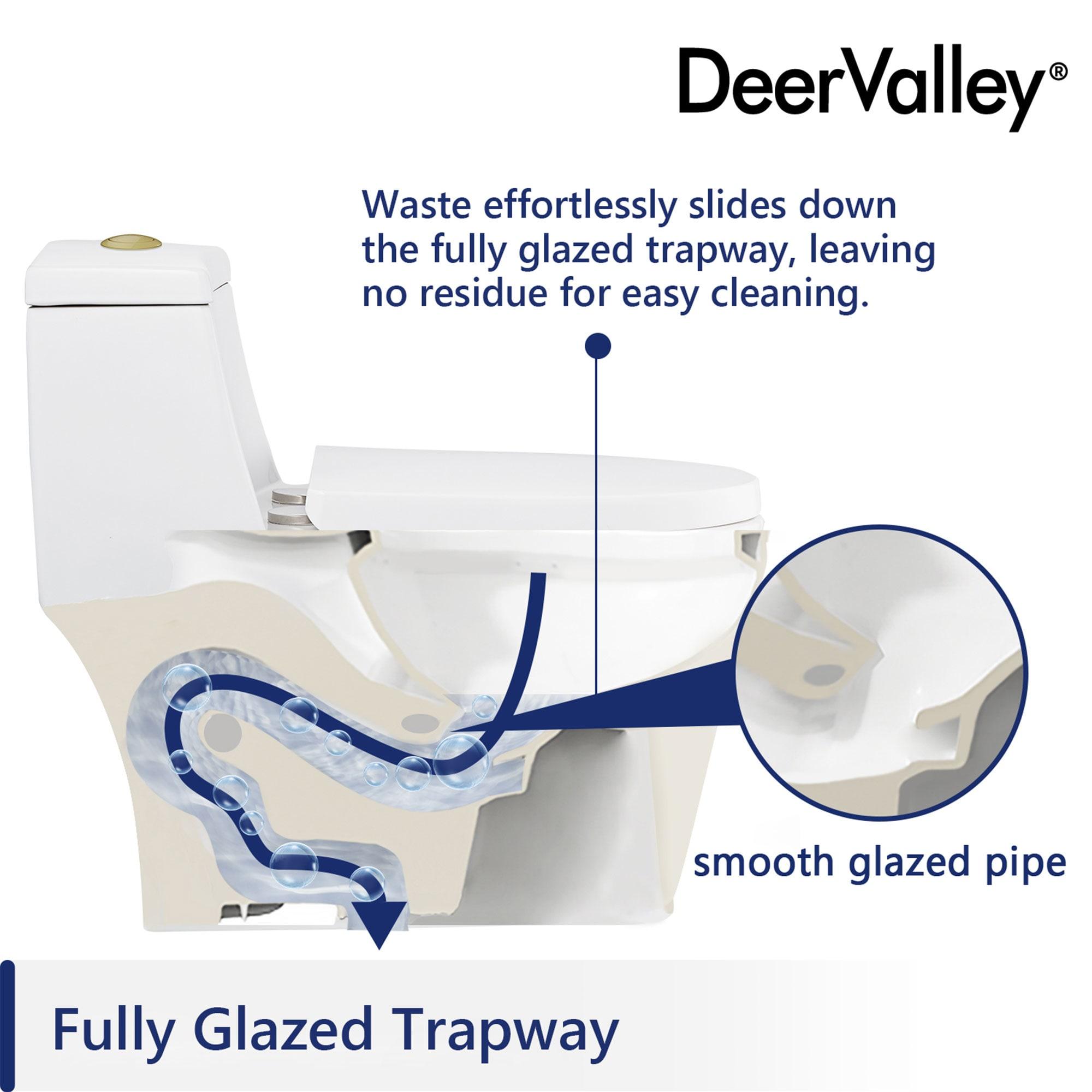 DeerValley Prism Dual-Flush Elongated One-Piece Toilet with Glazed Surface Lower Water Tank for Space Saving (Seat Included)