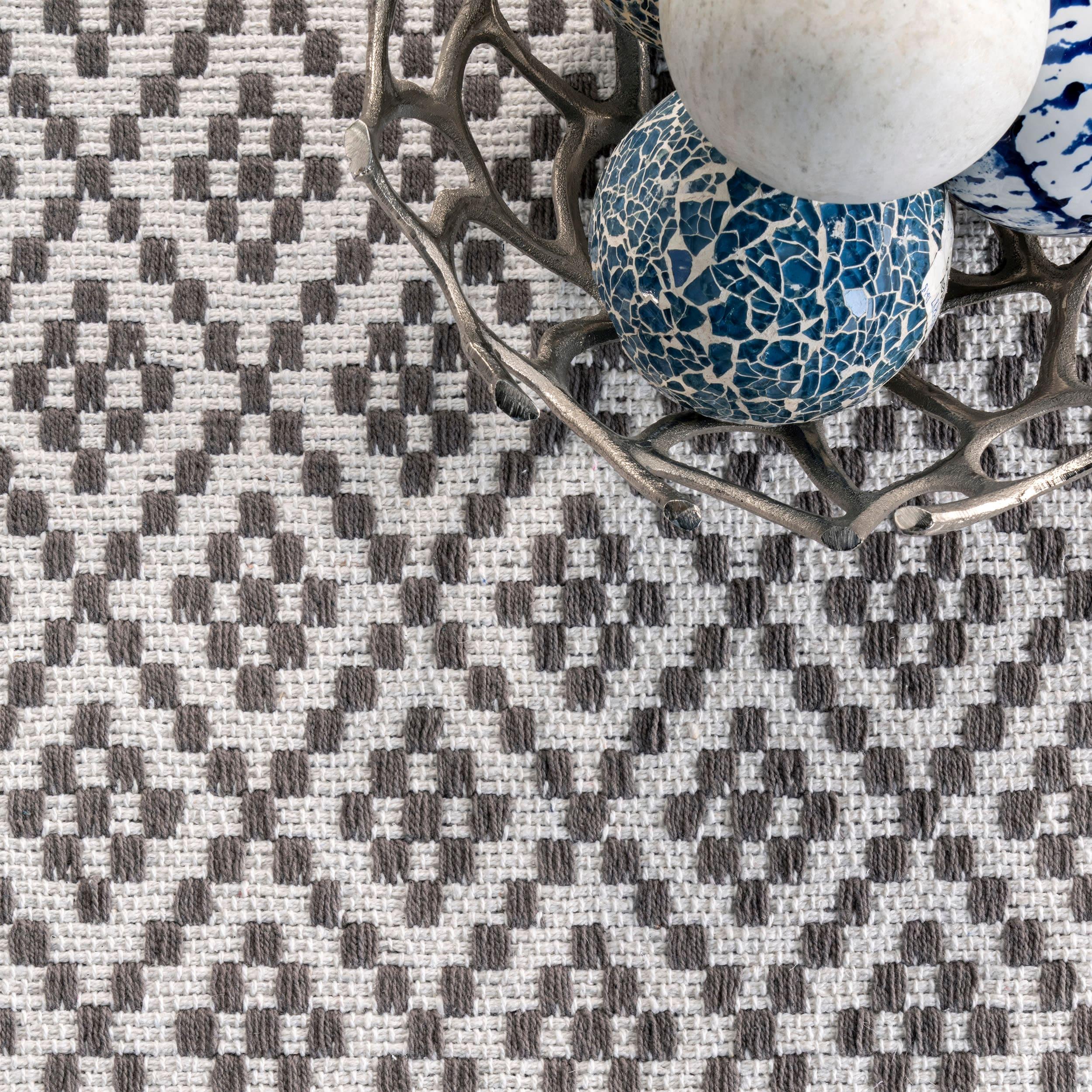 nuLOOM 5'x8' Cotton Hand Loomed Diamonds Cotton Trellis Area Rug Gray: Modern Low Pile Handmade Rectangle Rug