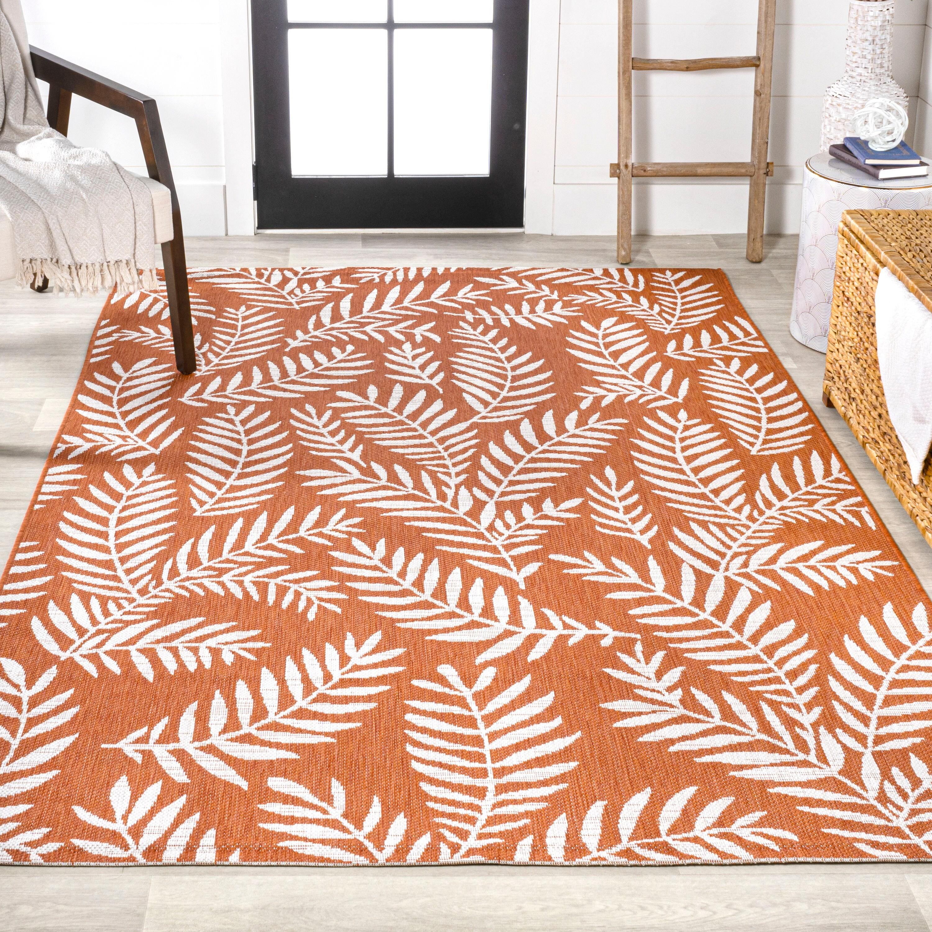 8' x 10' Nevis Palm Frond Indoor/Outdoor Area Rug, Orange/Cream - JONATHAN Y