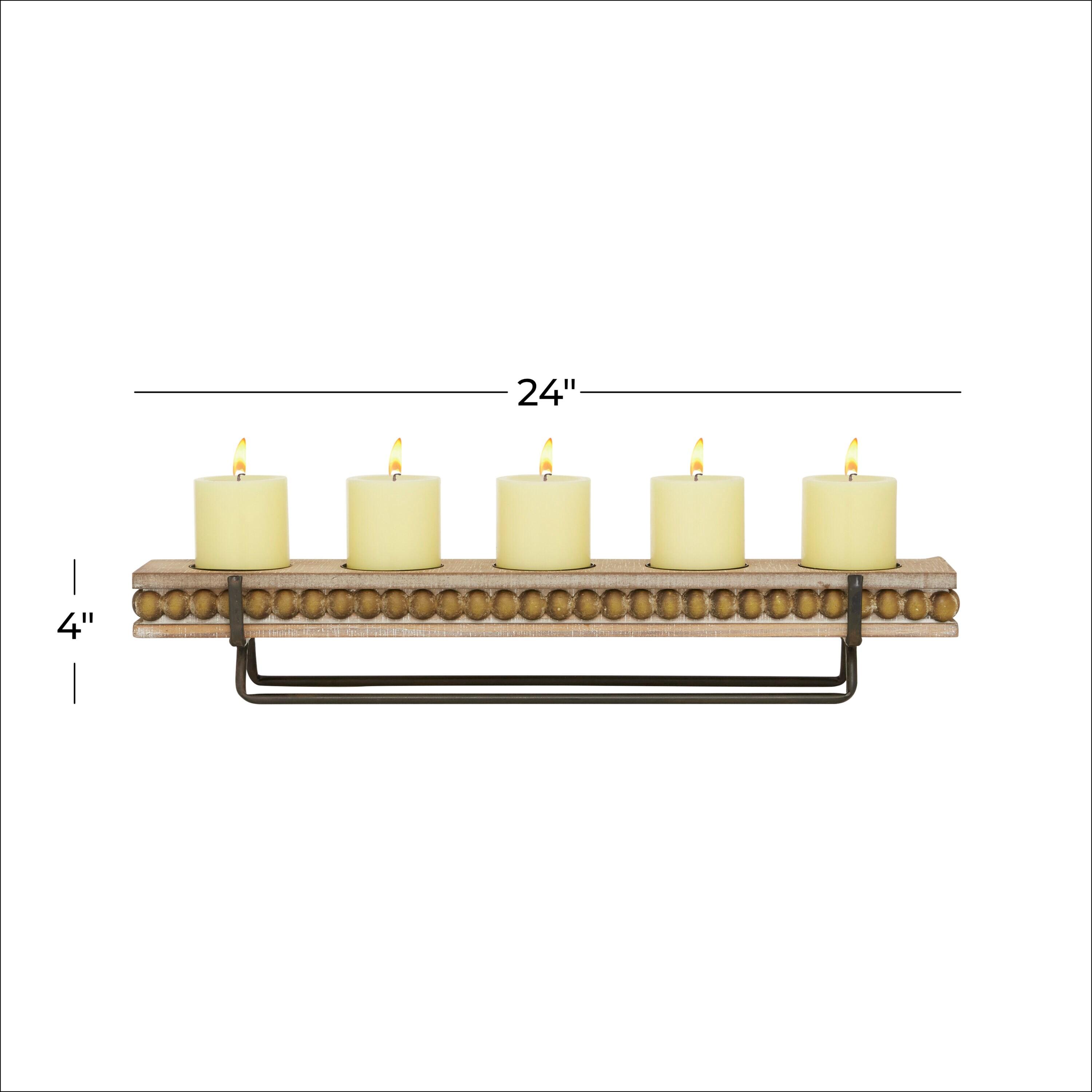 DecMode 5 Holder Brown Wooden Pillar Candelabra