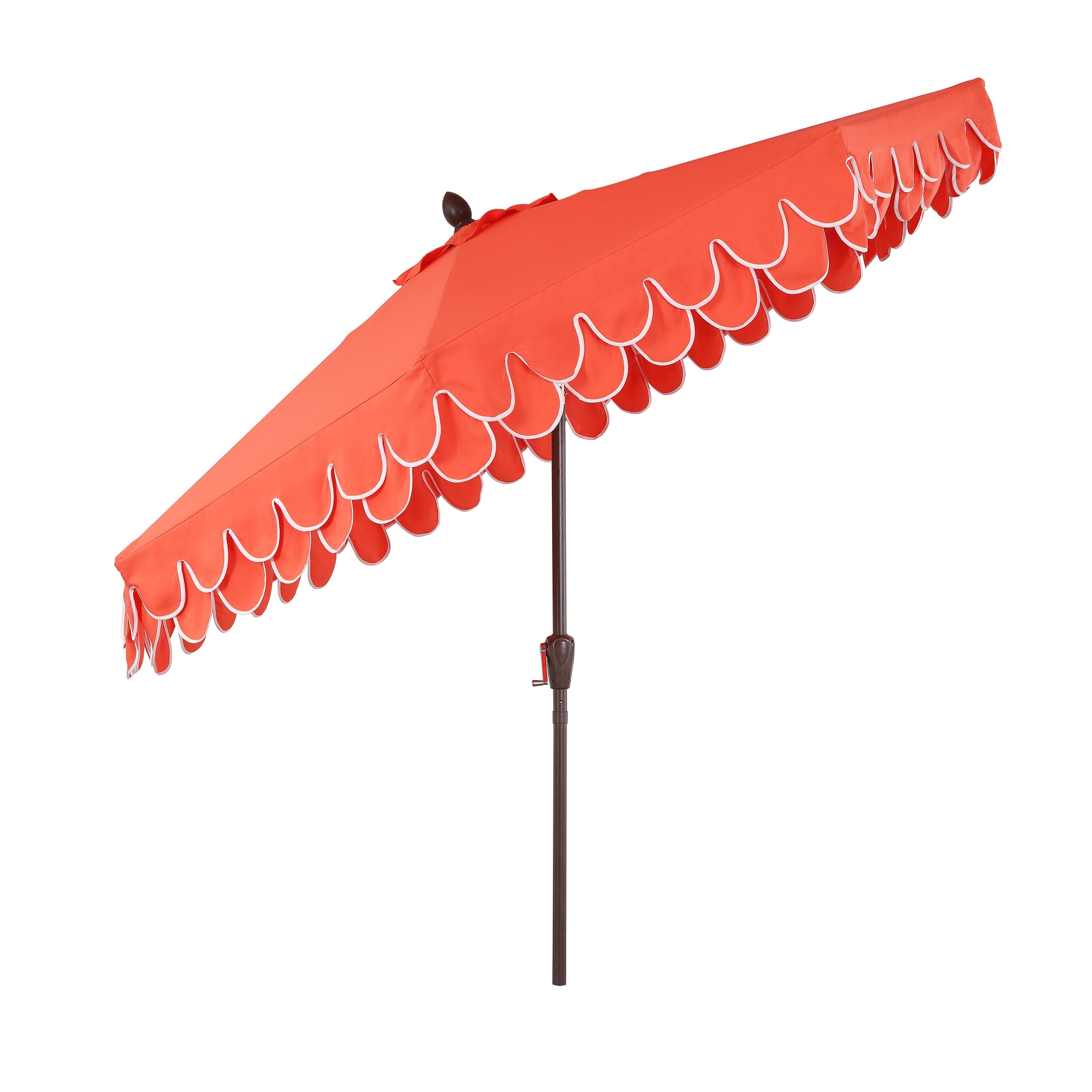 Red Barrel Studio® Beeliar 9 ft. Classic Scalloped Fringe Market Patio Umbrella with Auto-Tilt, Crank, and UV Protection