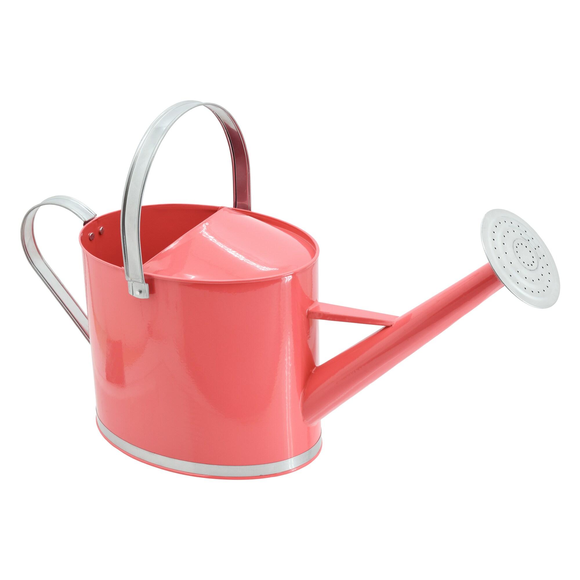 Coral Metal 1.8-Gallon Watering Can with Silver Handles