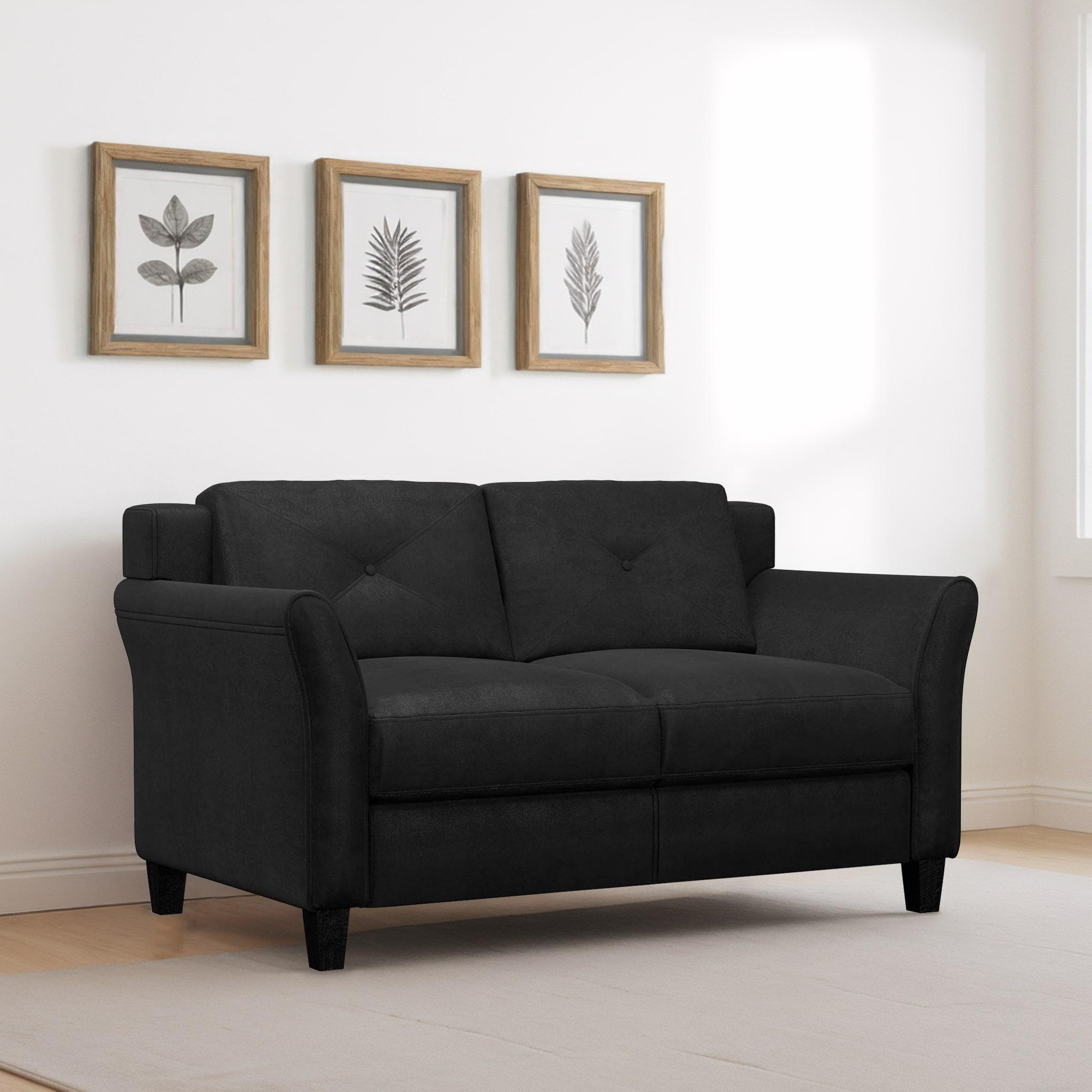 Lifestyle Solutions Taryn Curved Arm Loveseat, Black Fabric