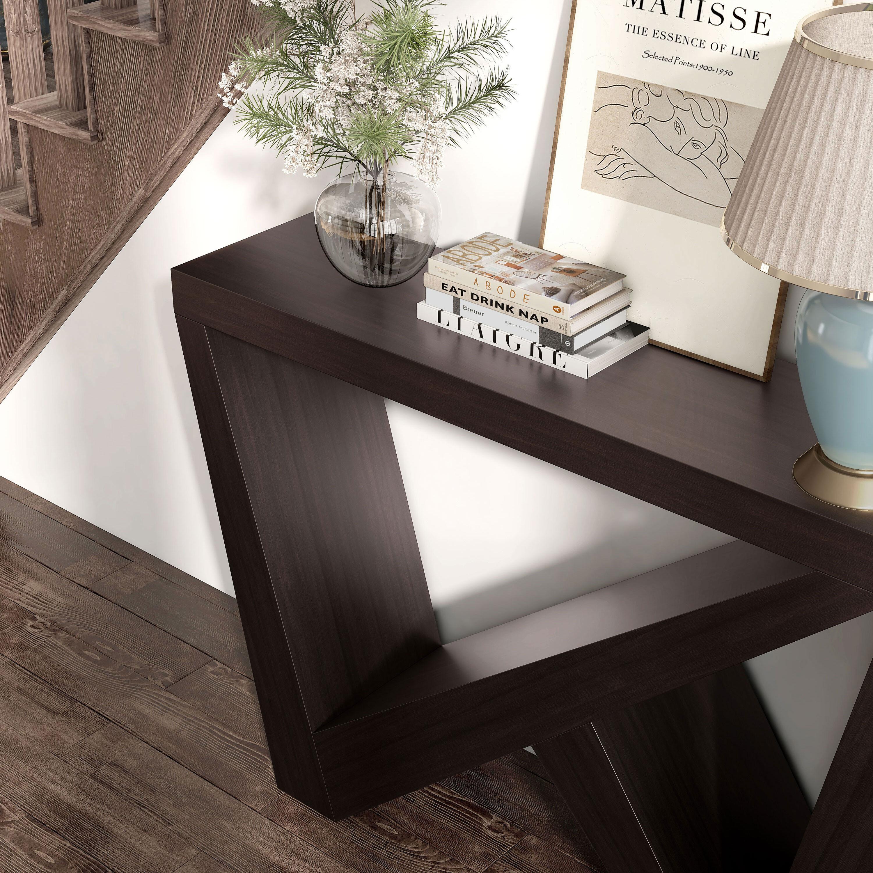 24/7 Shop At Home 48" Sunguard Modern Rectangular Console Table: Geometric Red Cocoa Design