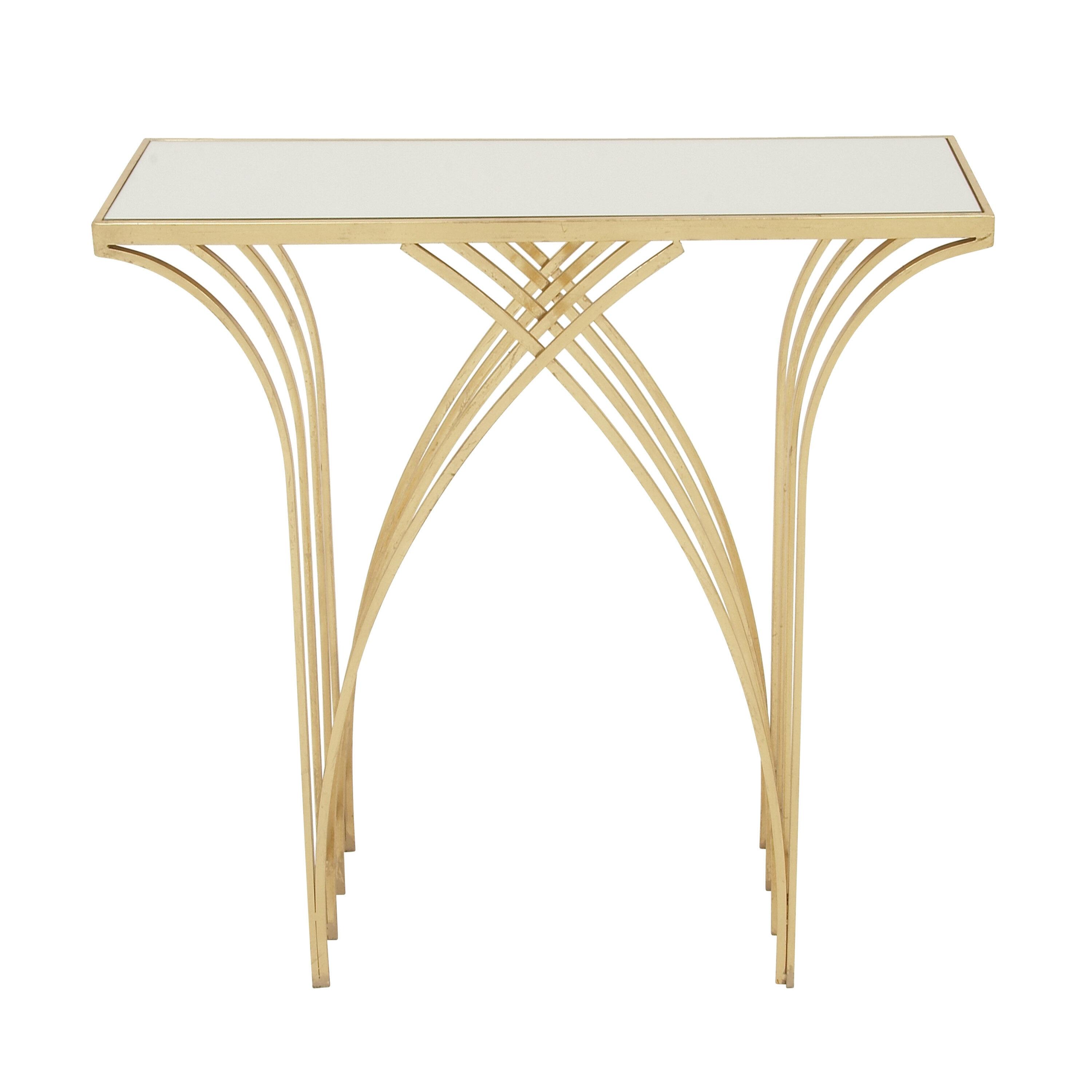 Mercer41 Derbyshire Metal Geometric Gold Console Table with Mirrored Glass Top