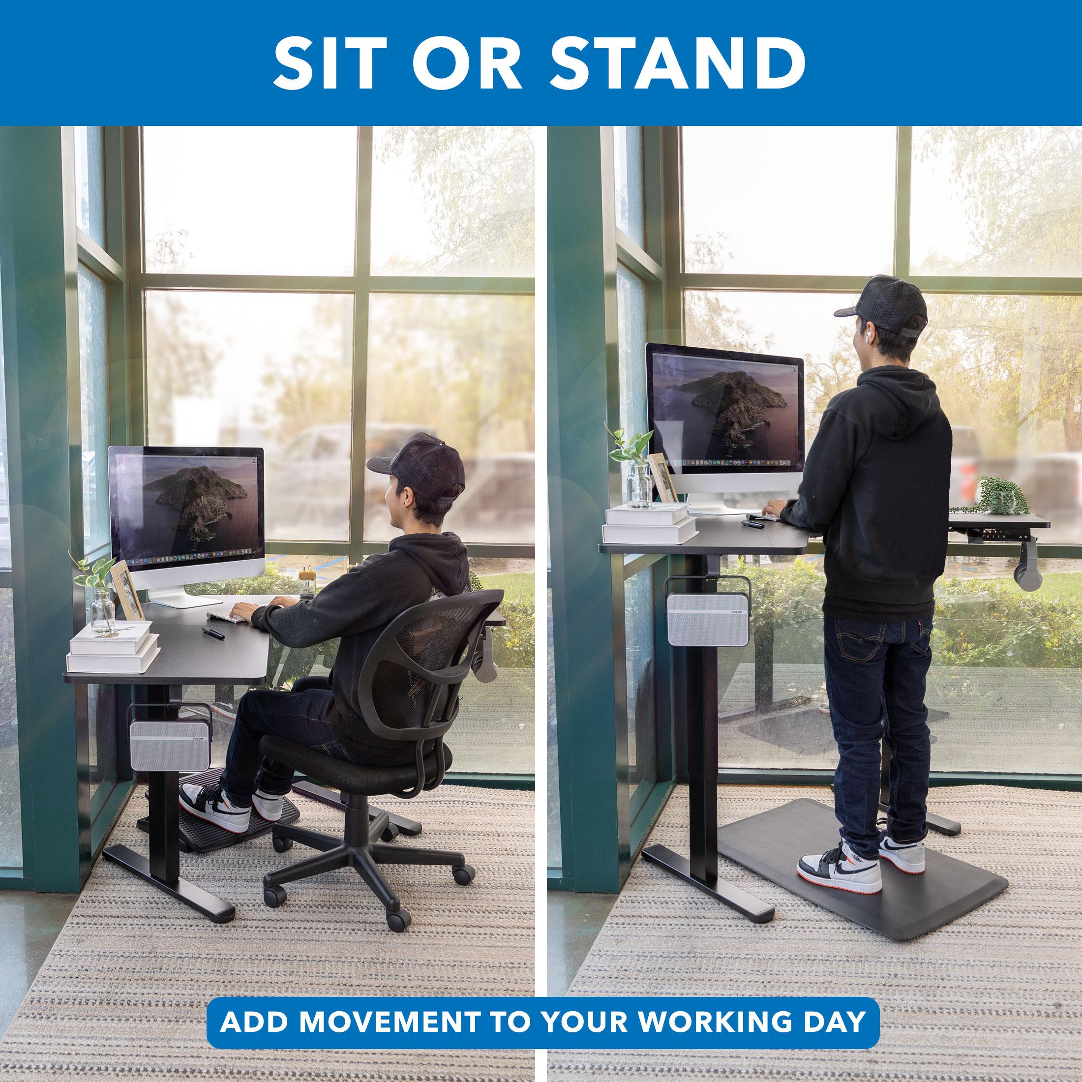 Mount-It! Electric Height Adjustable Desk for Corners, Automatic Standing Desk with Smooth Ergonomic Height Adjustment from 28.3" to 47.2"