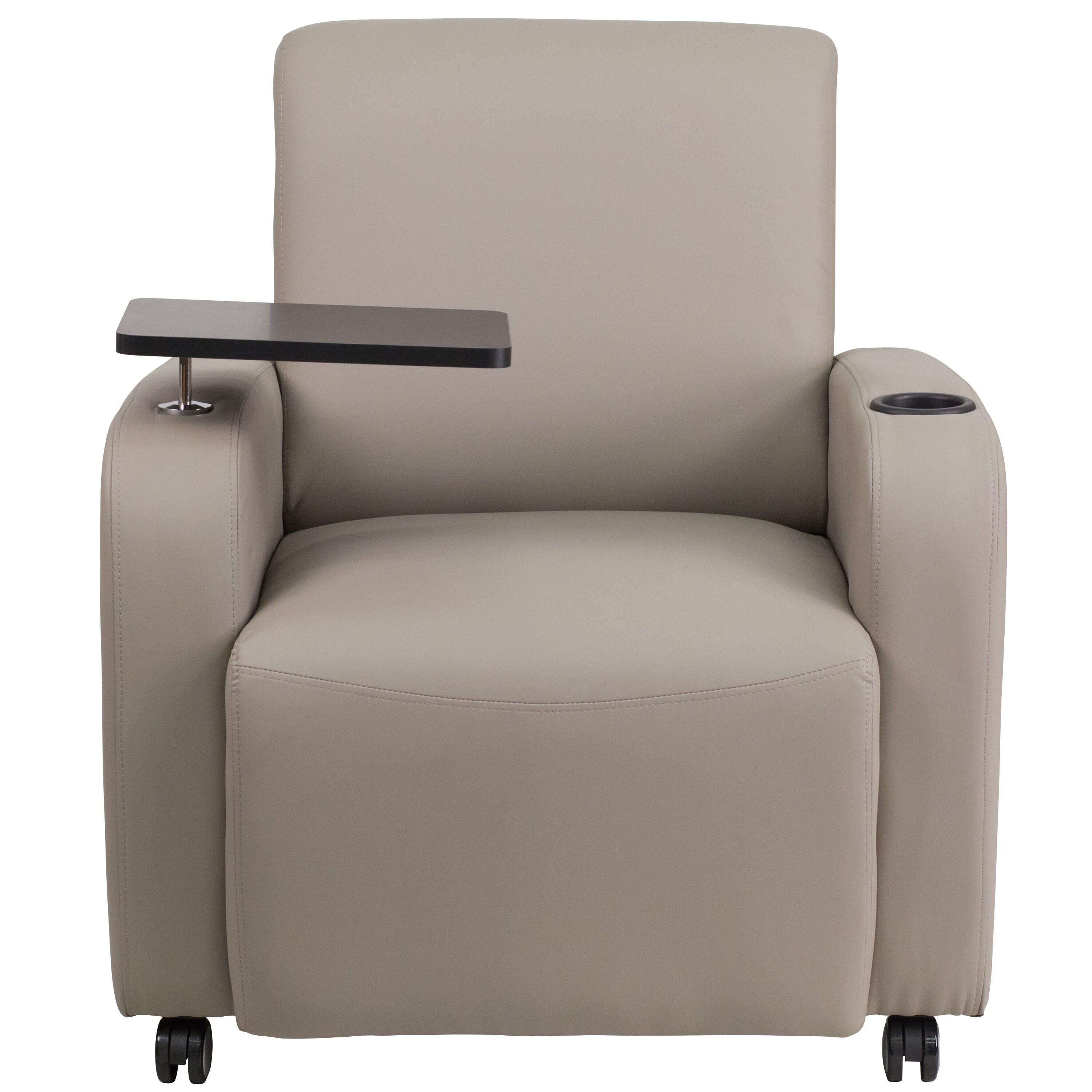 Flash Furniture LeatherSoft Guest Chair with Tablet Arm, Front Wheel Casters and Cup Holder