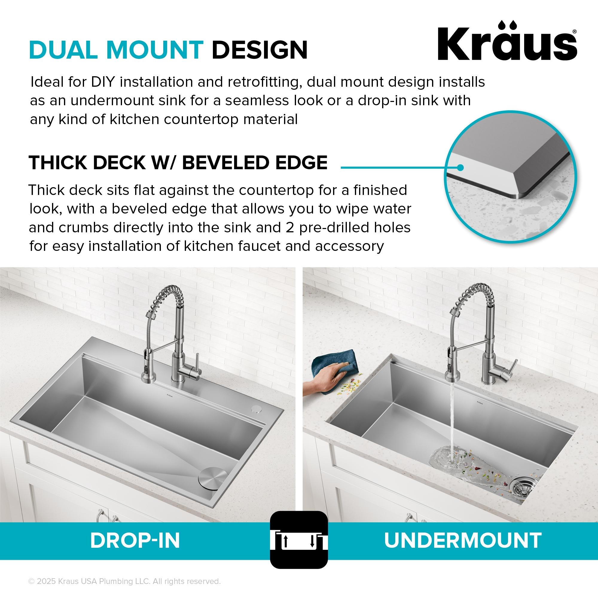 KRAUS Kore™ Workstation 33" L Top Mount Drop-In 16 Gauge Black Stainless Steel Single Bowl Kitchen Sink