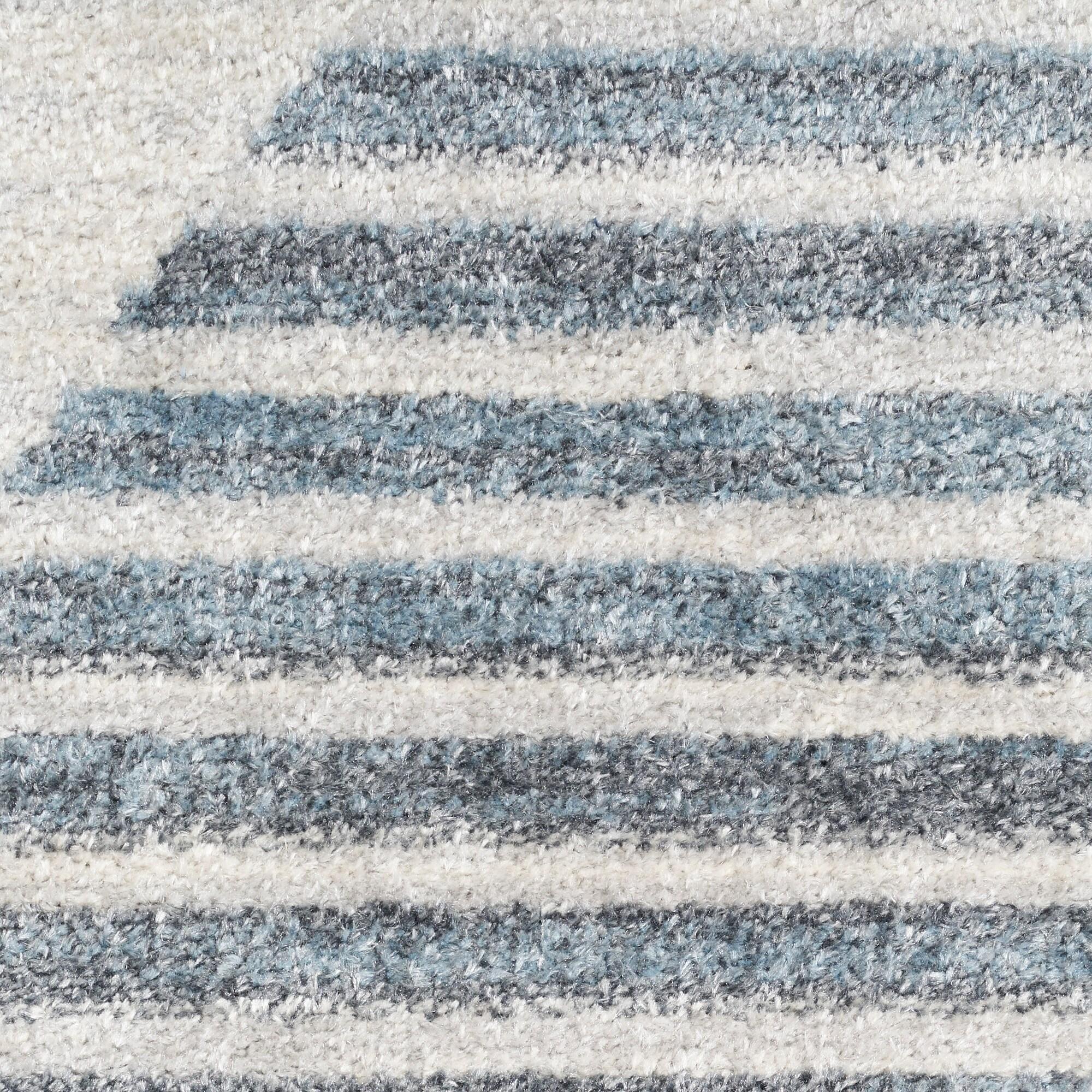 Nourison Astra Machine Washable Semi Circles Mid-Century Modern Indoor Bathroom, Kitchen Area Rug Ivory Blue 3'3" x 5'