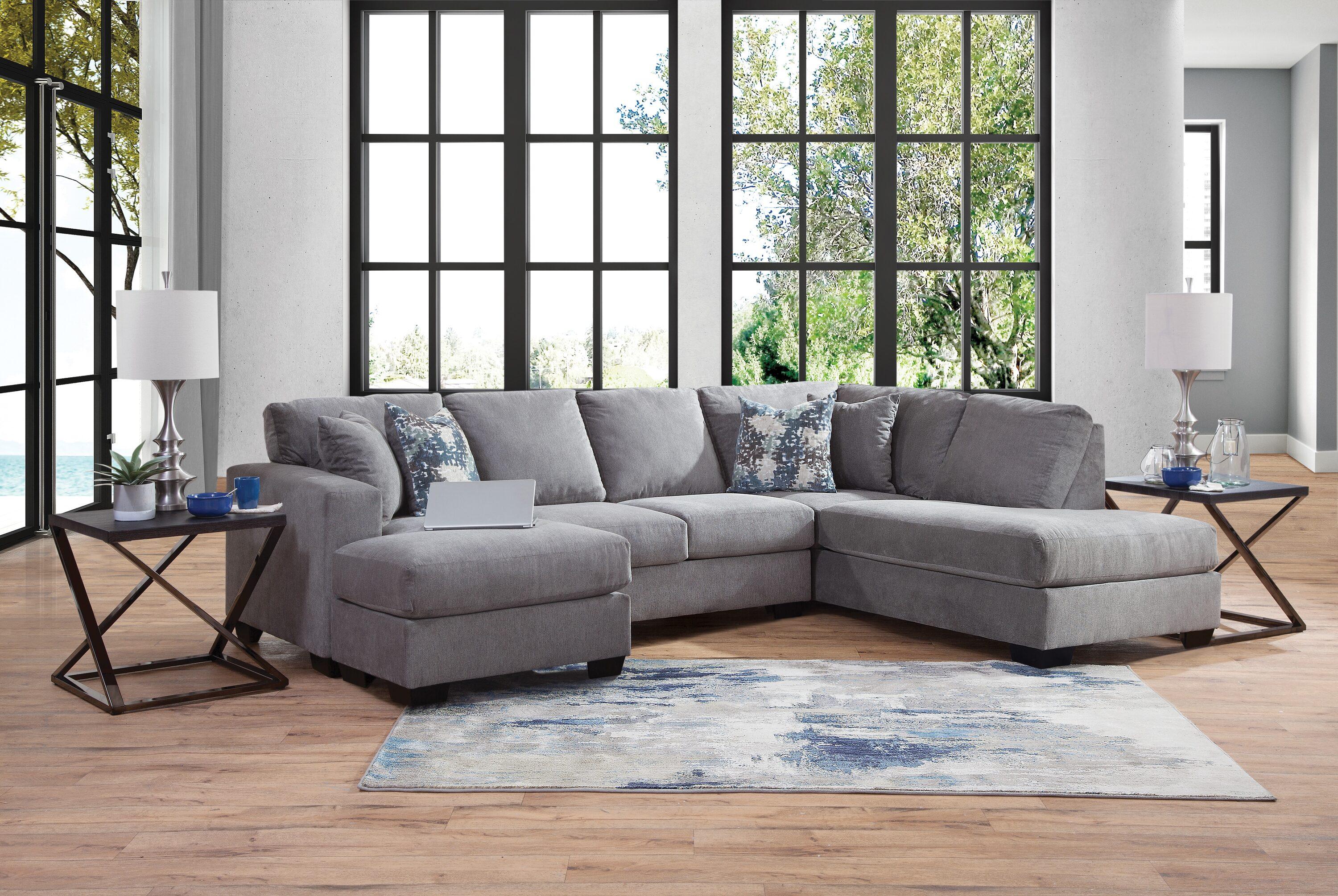 American Furniture Classics Graphite U Shaped Sectional with 4 Throw Pillows