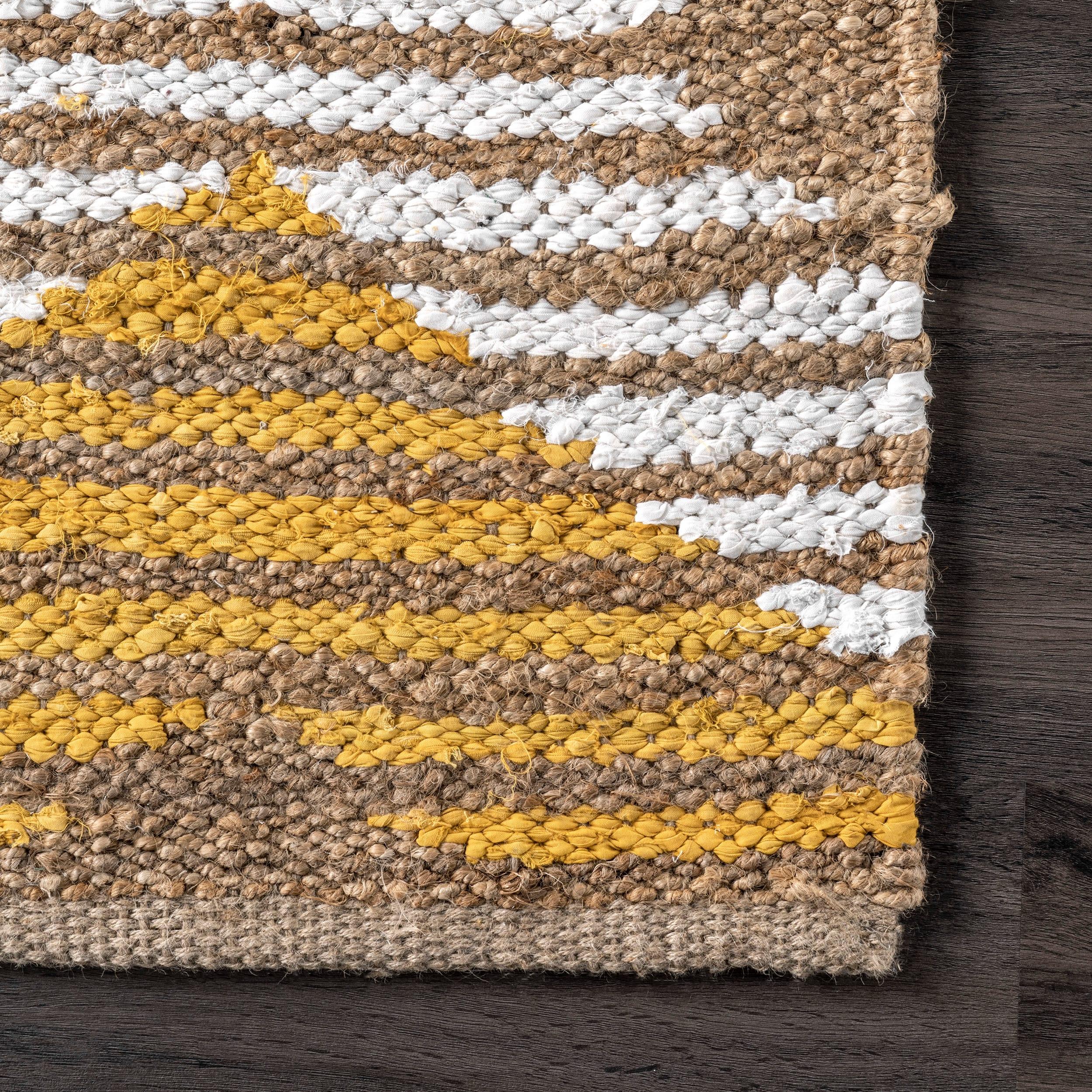 nuLOOM Hand Braided Marla Denim And Jute Diamonds Area Rug, 3' x 5', Yellow