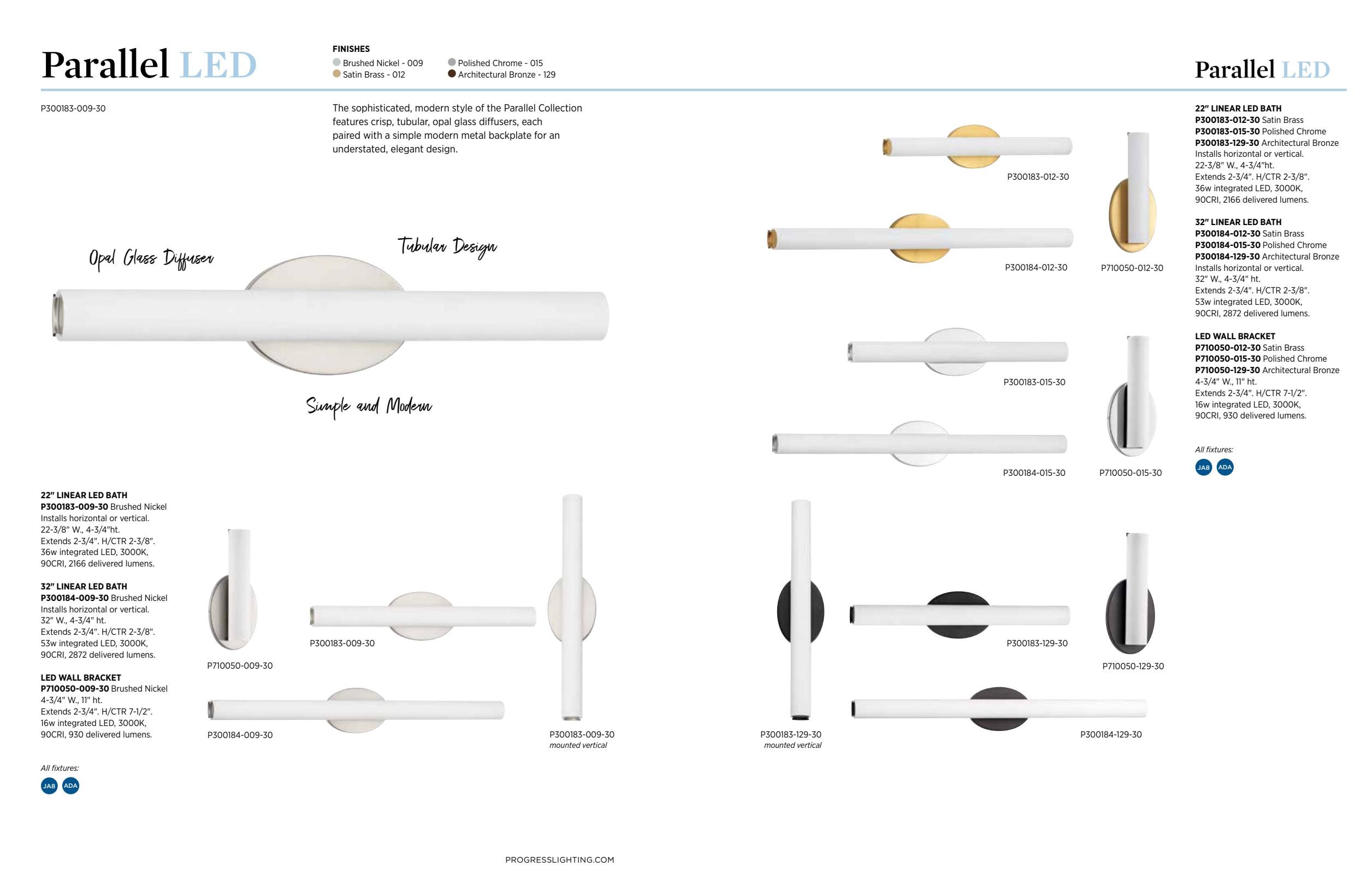 Progress Lighting Parallel Collection 1-Light LED Bath Vanity Fixture, Brushed Nickel, Opal Glass Shade