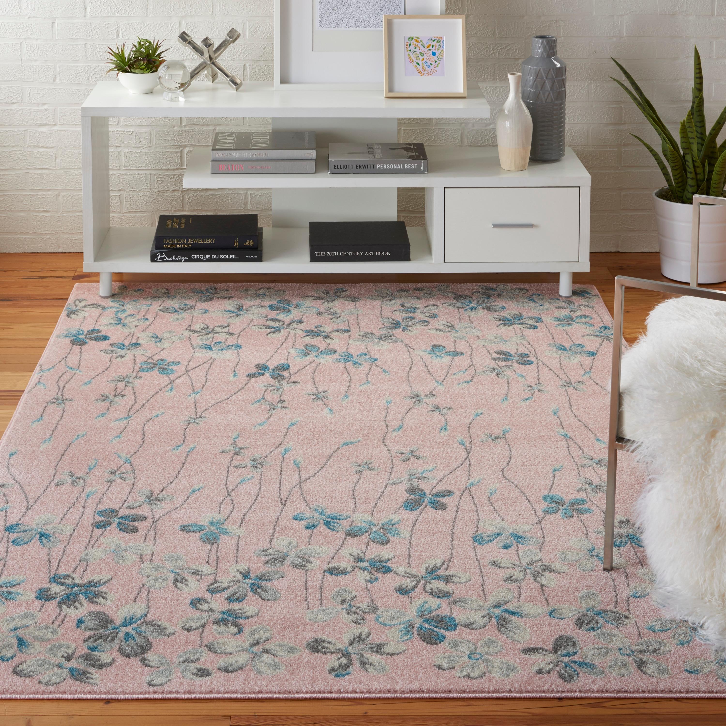 Nourison Tranquil 6' X 9' Pink Area Rug Bohemian Botanical Vine and Bloom by Nourison