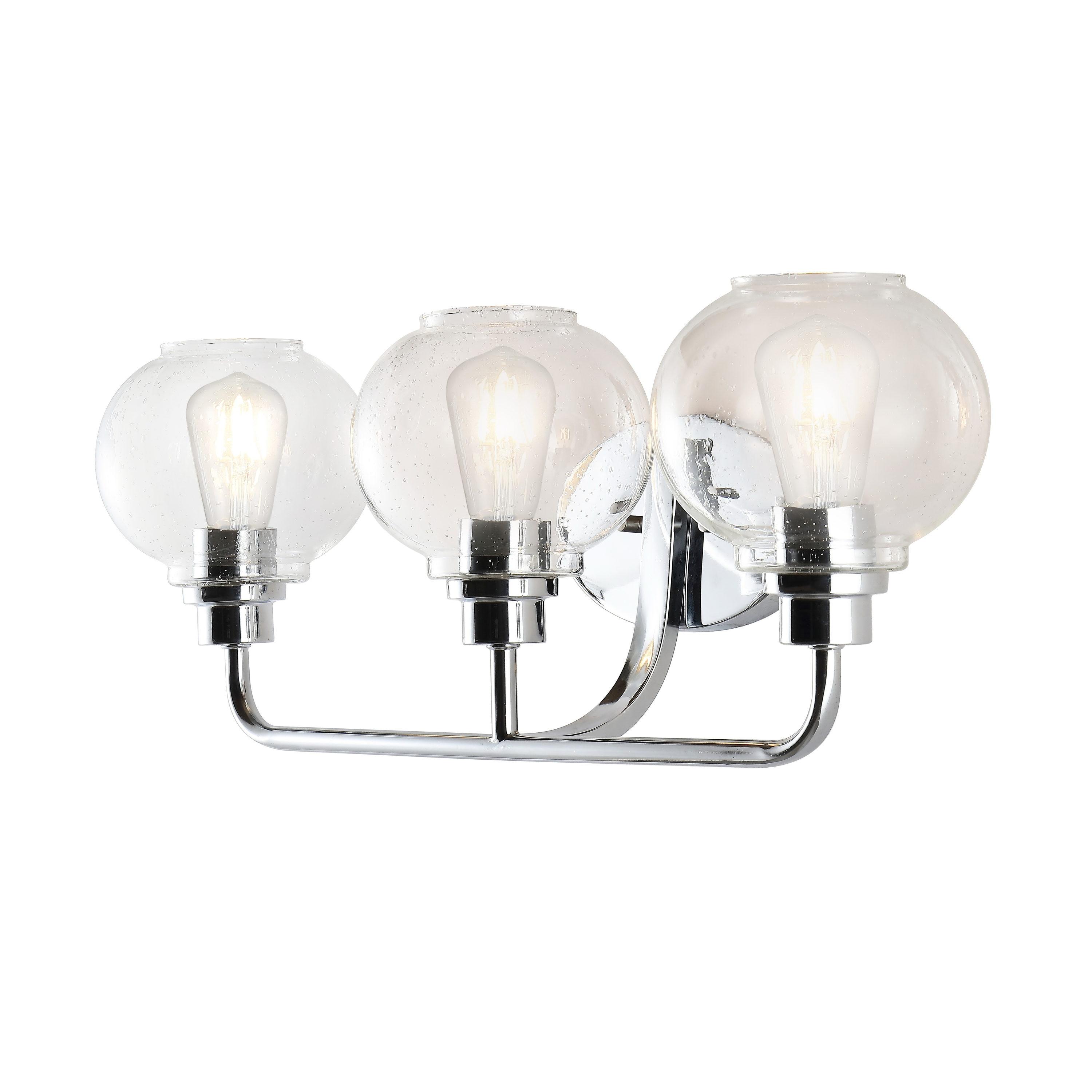 JONATHAN Y JYL7528B Sandrine 26.25" 3-Light Iron/Seeded Glass Cottage Rustic LED Vanity Light Classic 2700K LED 4W Bulbs Entryway Lobby Kitchen Bathroom Bedroom Living Room Hallway, Chrome