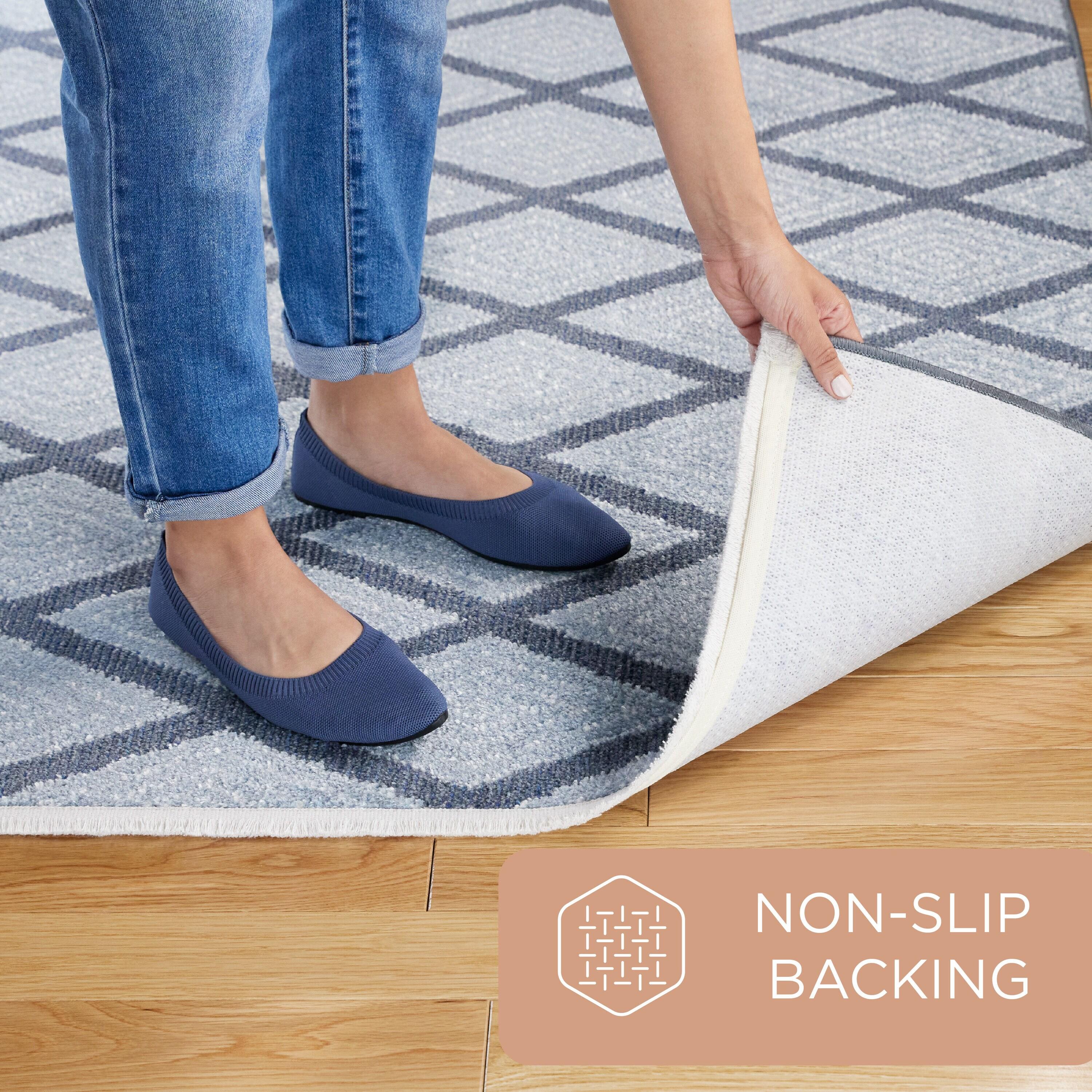 Town & Country Everyday Rein Solid Diamond Everwash Non-Slip Backing Washable Area Rug Blue