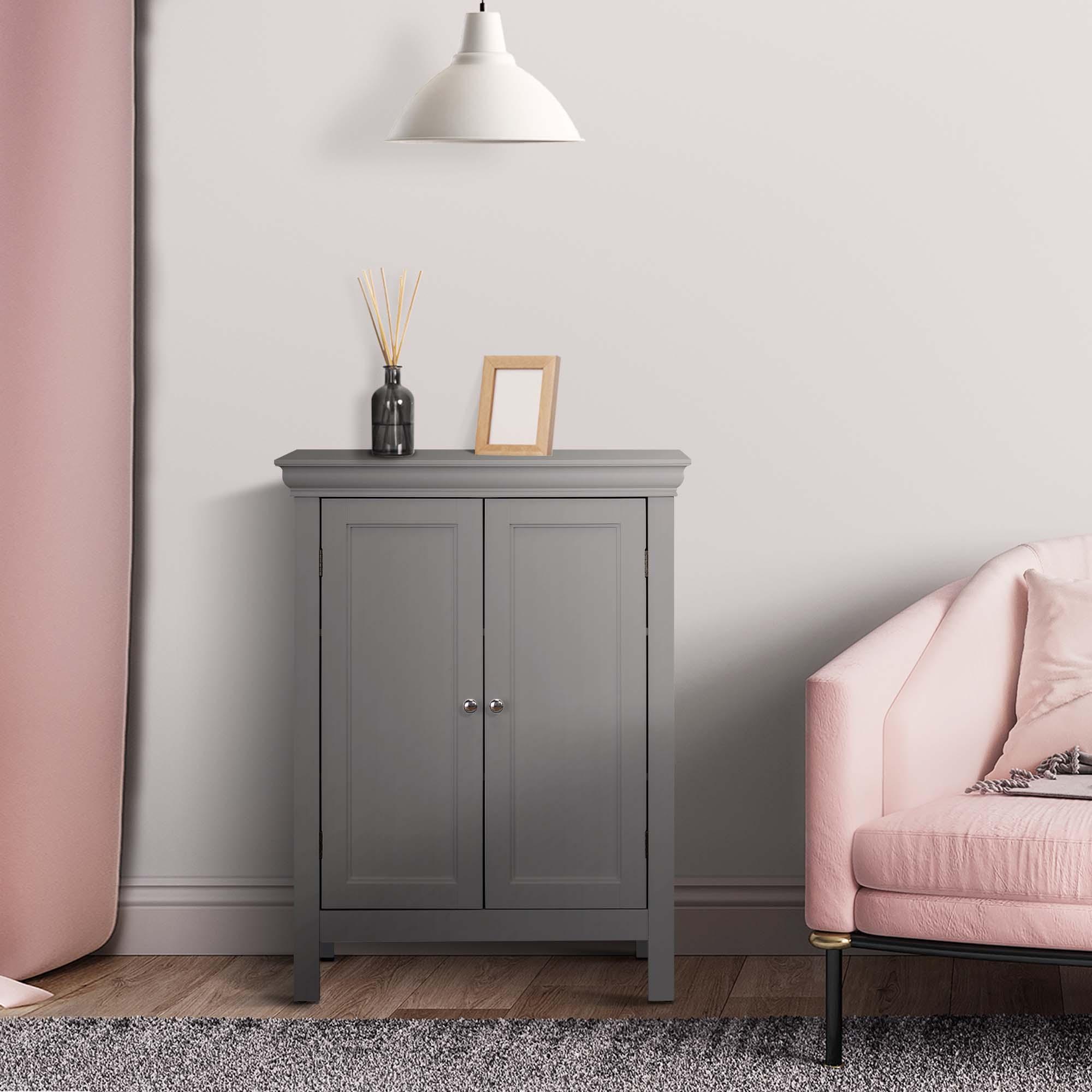 Teamson Home Stratford Contemporary Freestanding Bath Storage Cabinet Gray : Microfiber, Machine Washable, Non-Slip Backing