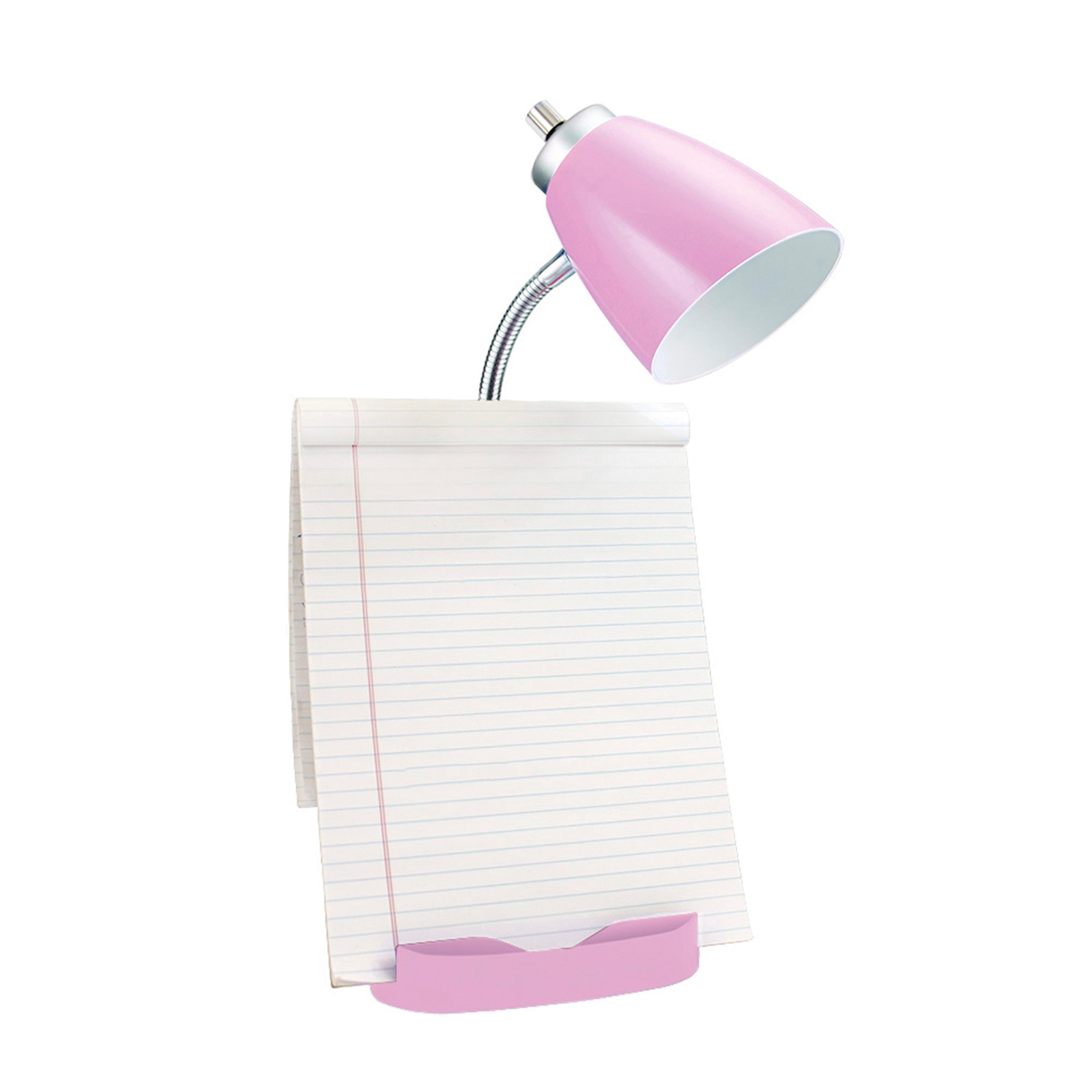 Creekwood Home Sleek Essentials 18.5" Flexible Desk Lamp with Charging Outlet and Storage Pink
