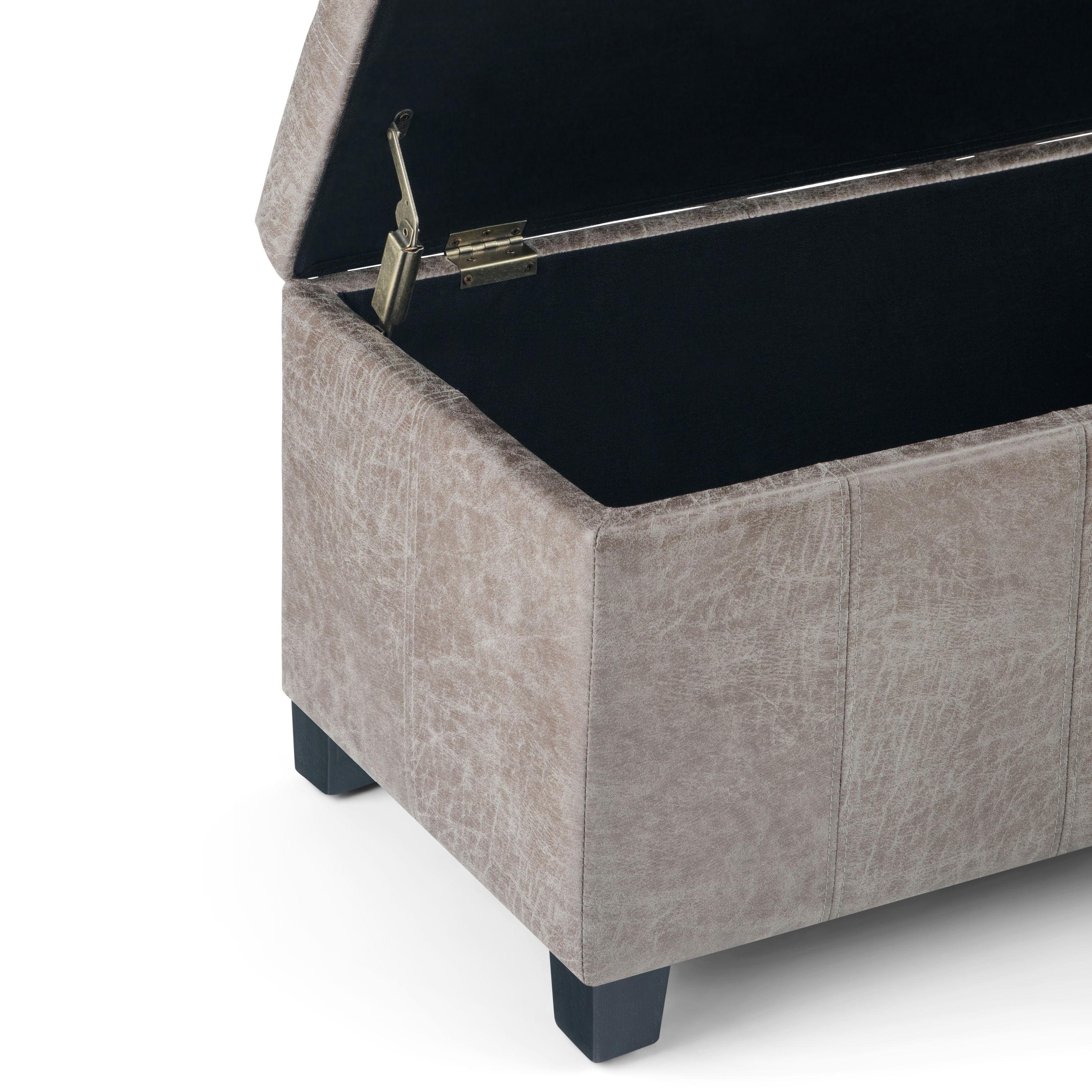Dover 36 in. Wide Contemporary Rectangle Storage Ottoman Bench in Distressed Grey Taupe Vegan Faux Leather, Assembled