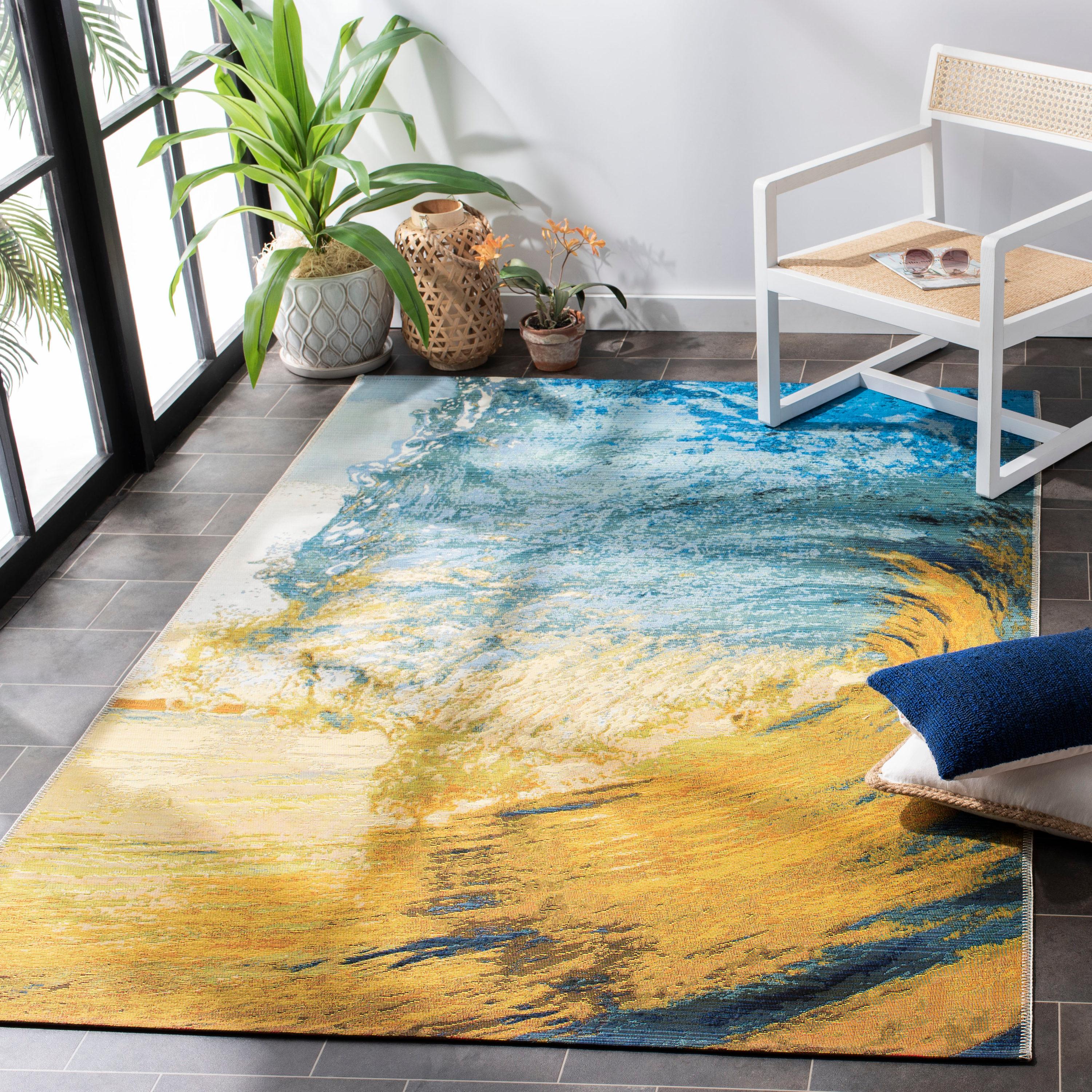 Barbados BAR510 Power Loomed Indoor/Outdoor Area Rug - Blue/Gold - 6'6"x6'6" - Safavieh.