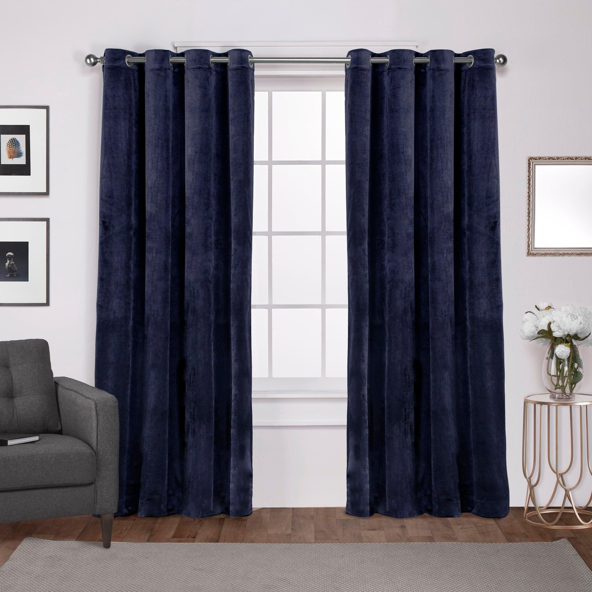 Set of 2 96"x54" Velvet Heavyweight Grommet Top Window Curtain Panel Navy Blue - Exclusive Home: Light Filtering Drapes