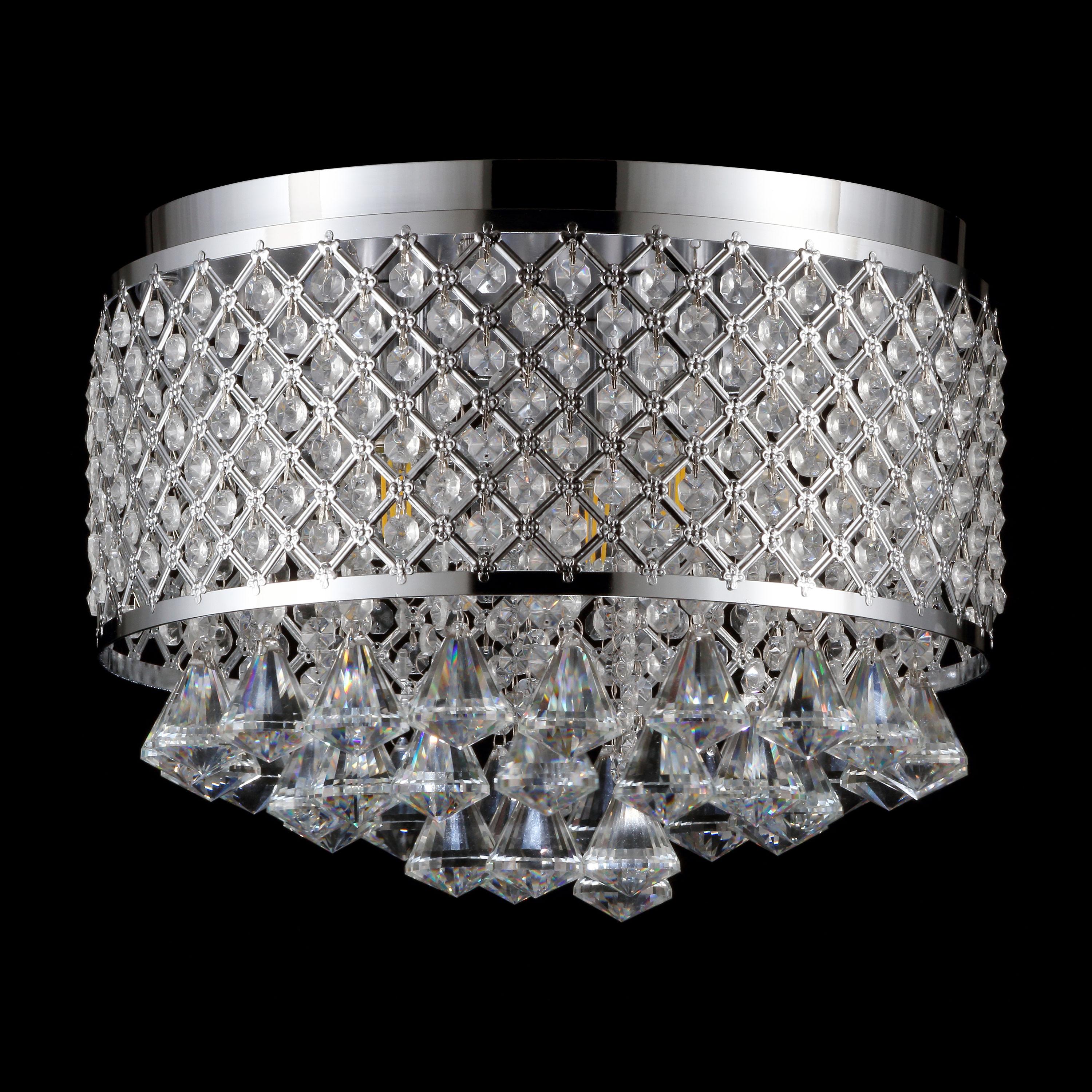 JONATHAN Y Evelyn 14.7" 3-Light Crystal Drops/Metal LED Flush Mount, Chrome