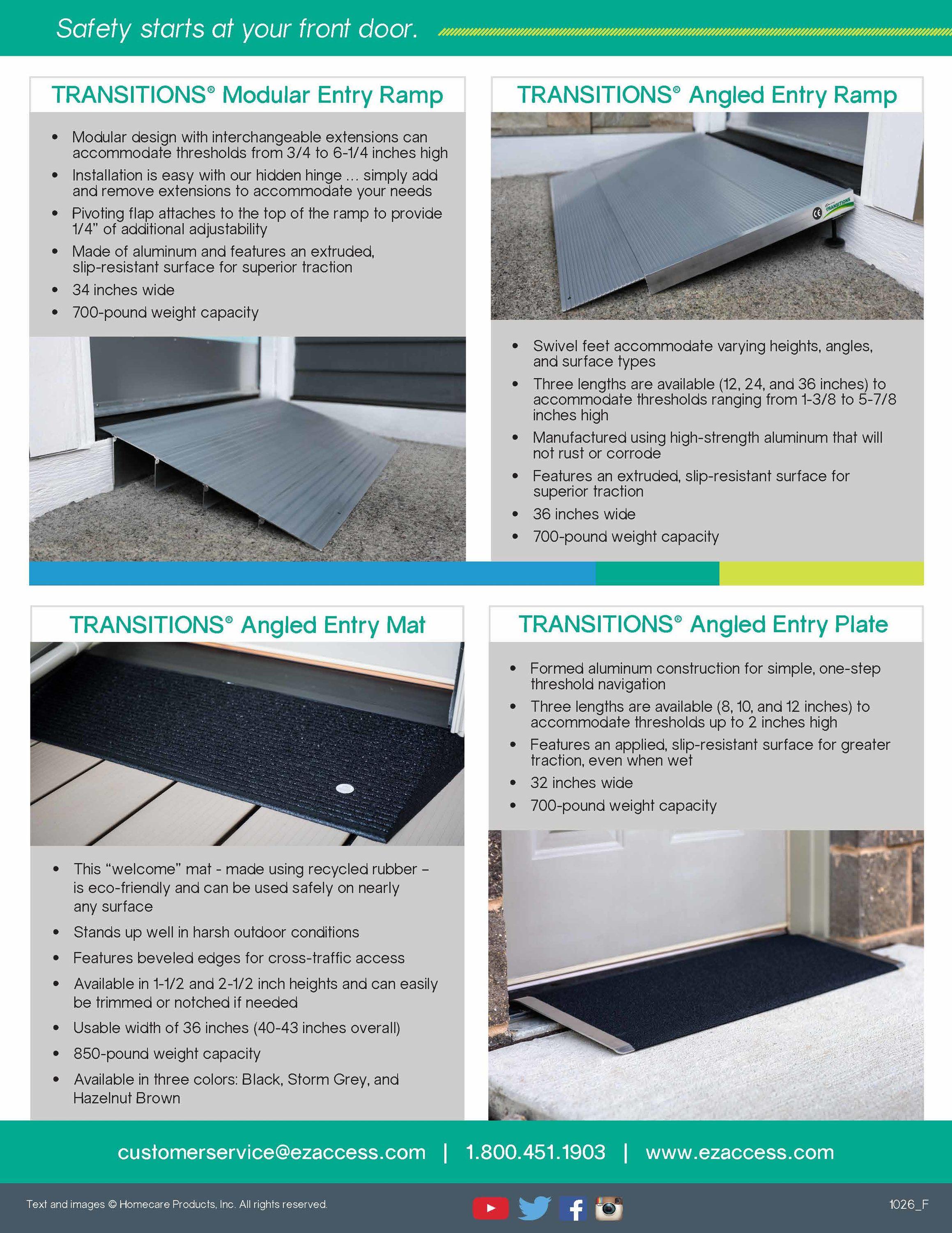 EZ-ACCESS TRANSITIONS 24 Inch Portable Self Supporting Aluminum Angled Entry Threshold Ramp Ideal for Uneven Surfaces or Single Step Rises