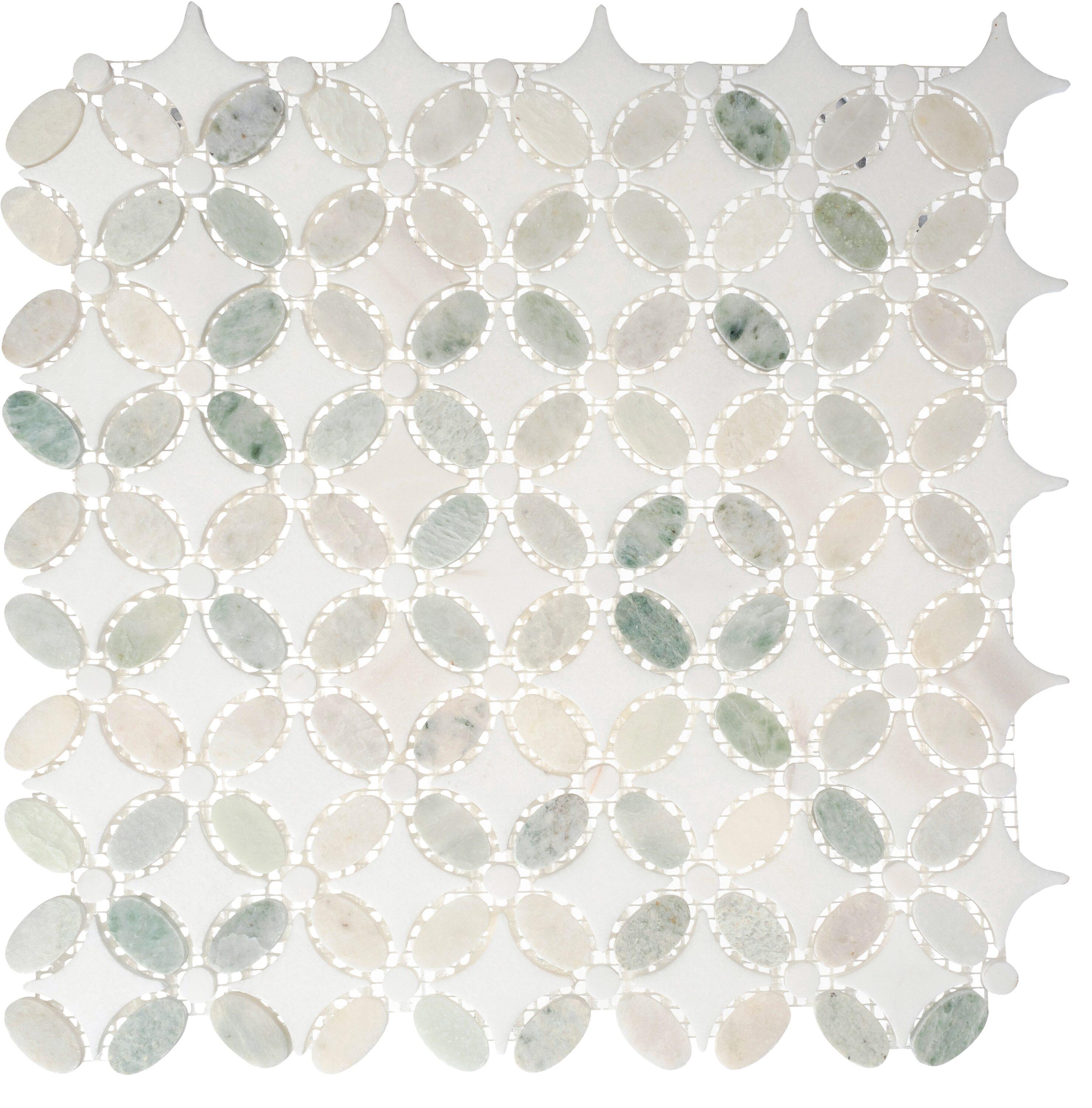 SAMPLE-Martha Zummer White Novelty Marble Look Glossy Natural Stone Mosaic Wall & Floor Tile