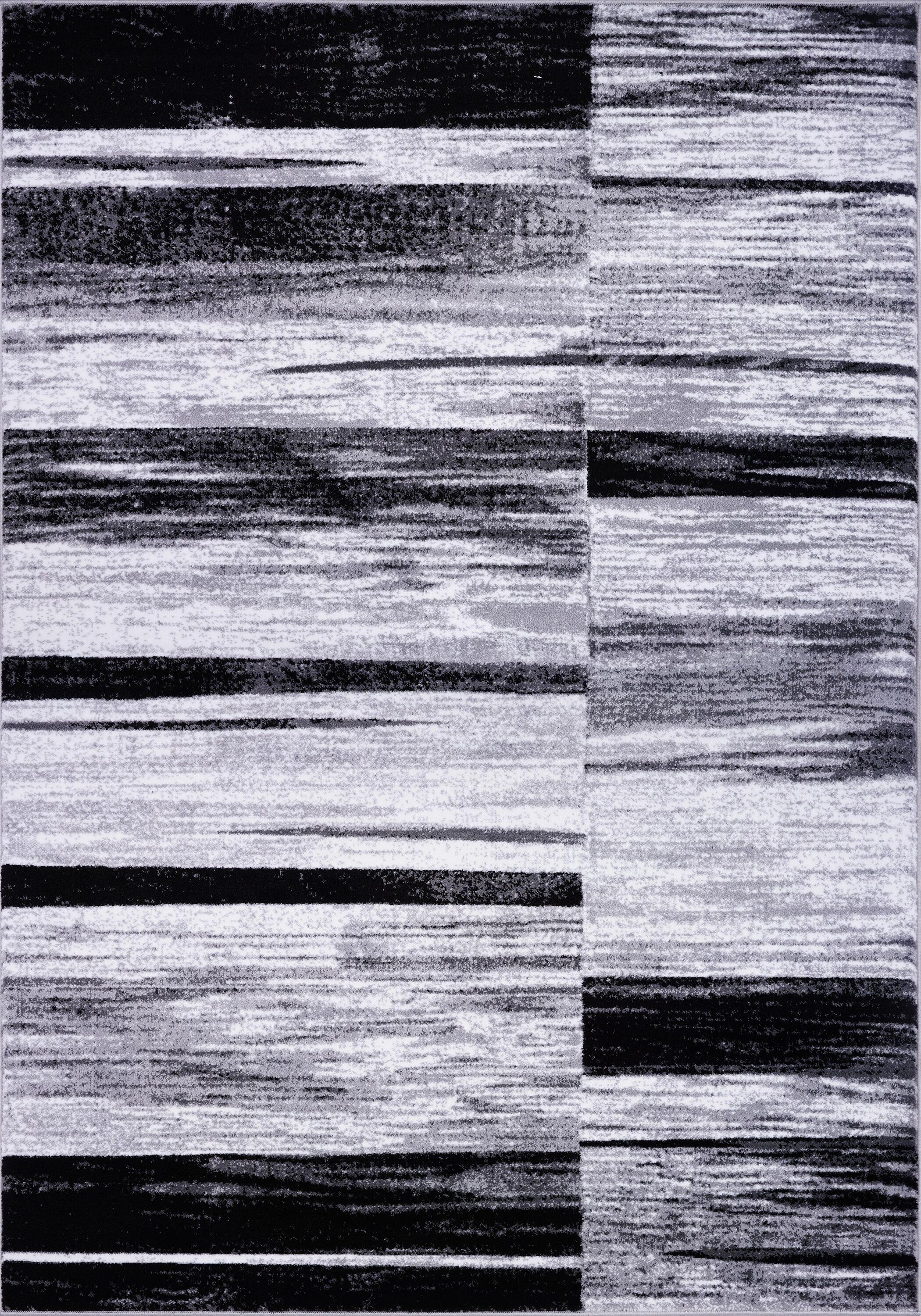 MDA Home Anatolia 5'x8' Stripe Transitional Fabric Area Rug in White/Black