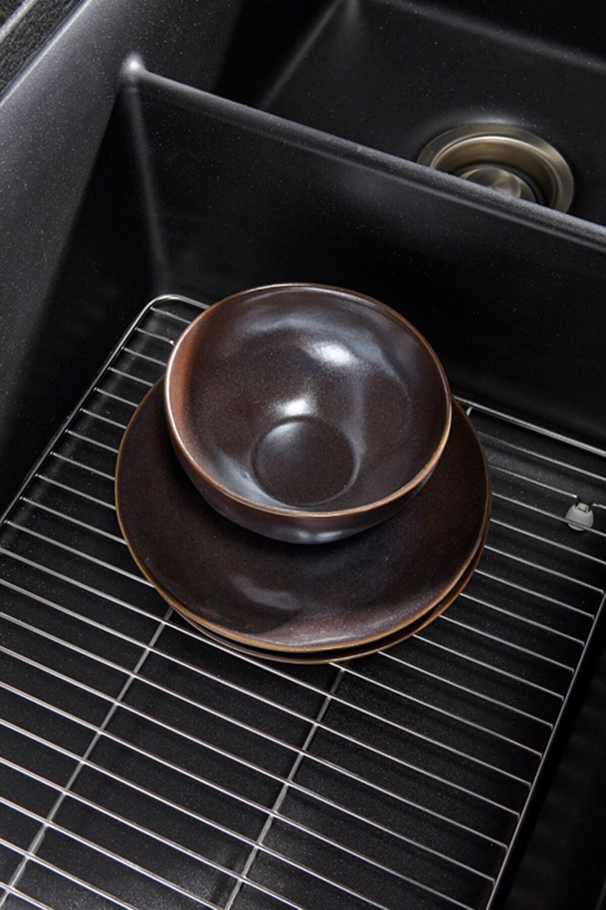 KOHLER K-8204-CM1 Cairn Sink, 33" Neoroc Composite Undermount Double-Bowl Kitchen Sink, Composite Kitchen Sink with Sink Rack, Matte Black