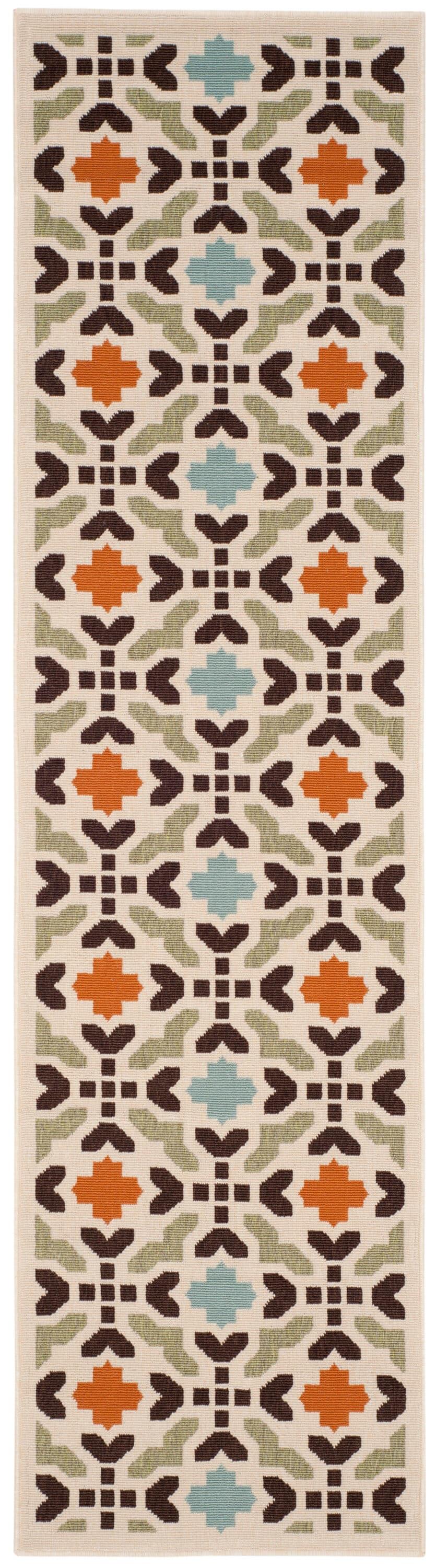 Veranda VER080 Power Loomed Indoor/Outdoor Runner Rug - Cream/Terracotta - 2'3"x8' - Safavieh