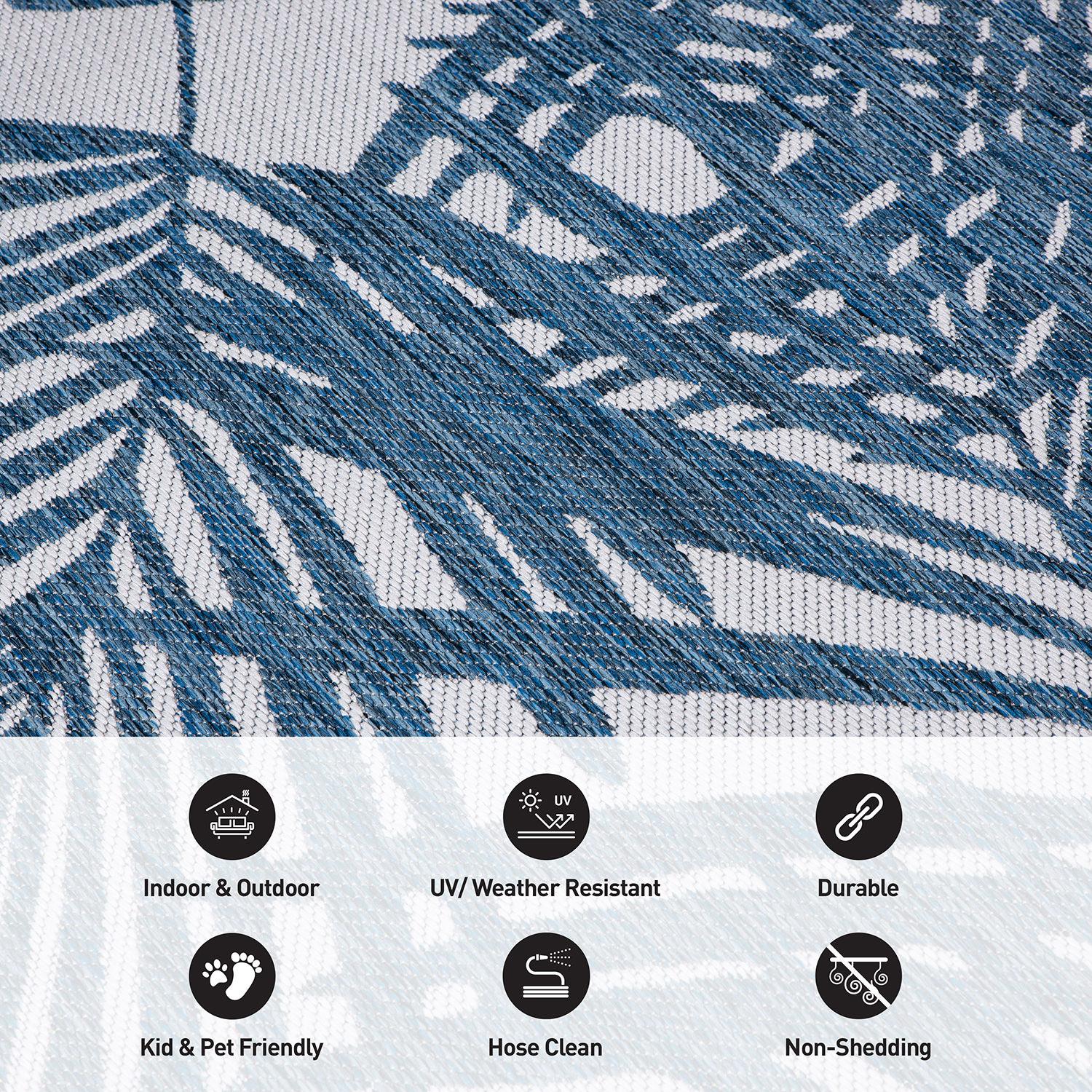 World Rug Gallery Contemporary Palm Leaf Textured Flat Weave Indoor/Outdoor Area Rug - NAVY 2'x3'