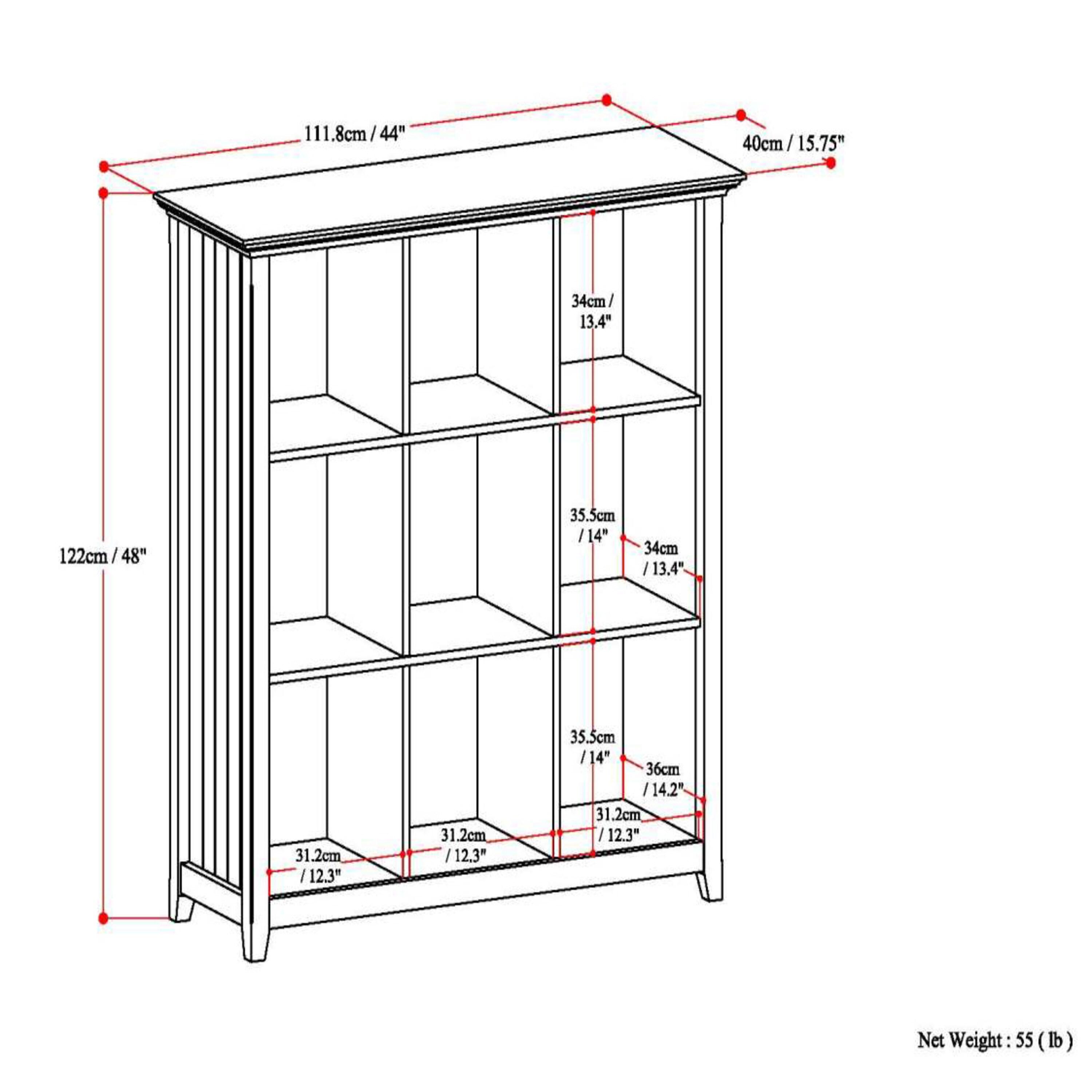 SIMPLIHOME Acadian SOLID WOOD 48 inch x 44 inch Rustic 9 Cube Bookcase and Storage Unit in Brunette Brown with 9 Shelves  for the Living Room  Study and Office