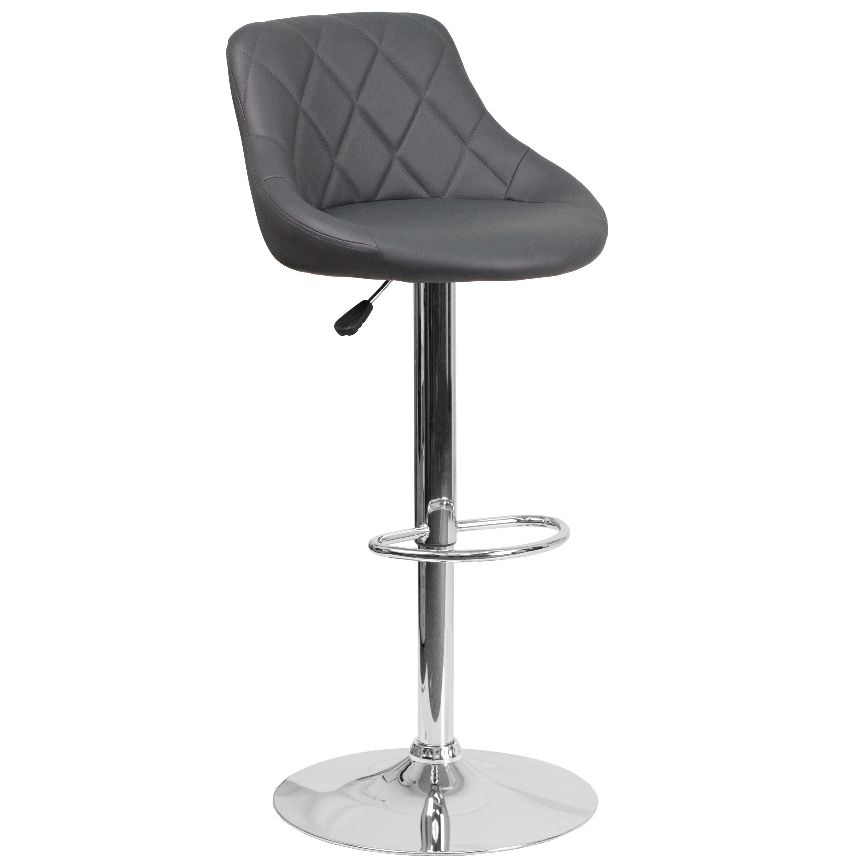Flash Furniture Contemporary Gray Vinyl Bucket Seat Adjustable Height Barstool with Chrome Base