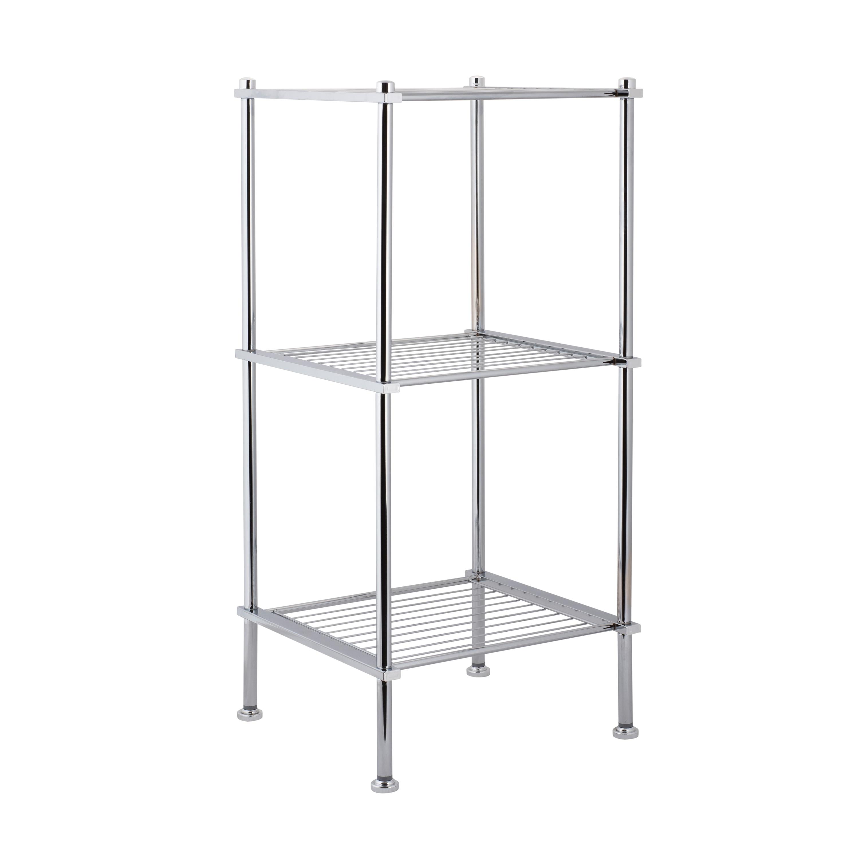 3 Tier Metro Collection Shelf Gray - Organize It All: Chrome Steel Bathroom Towel Storage Cabinet with 3 Shelves
