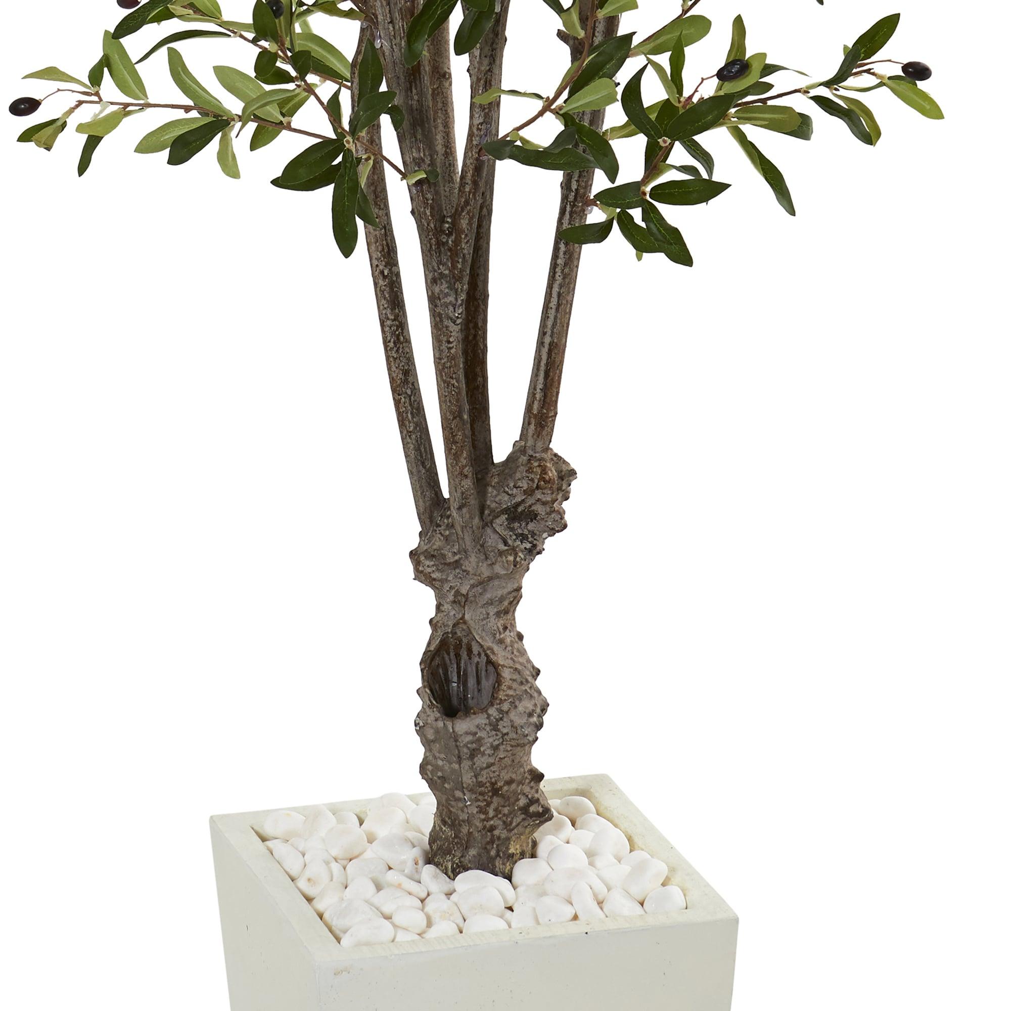 Nearly Natural 6-ft Olive Artificial Tree in White Tower Planter
