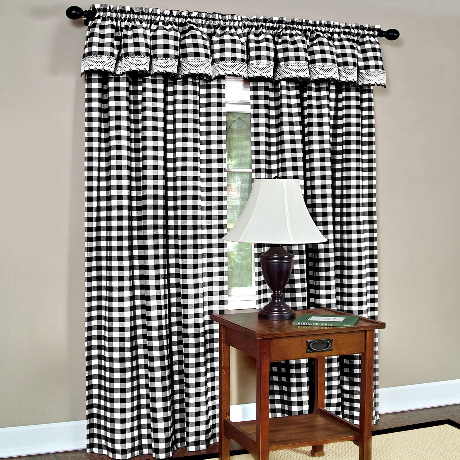 Achim Buffalo Check Window Curtain Panel, 42 inches x 84 inches, Black