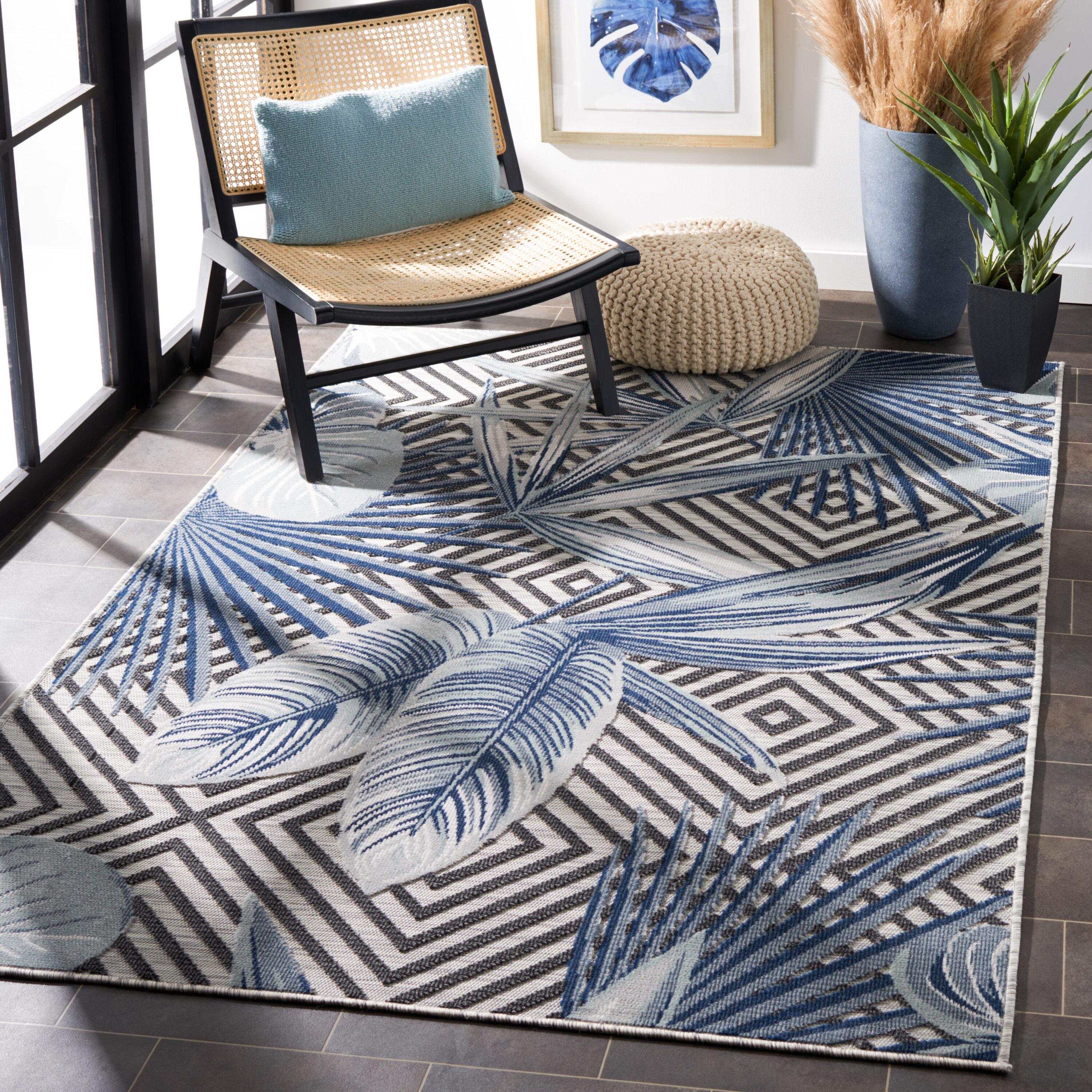 Cabana CBN447 Loomed Indoor/Outdoor Area Rug - Ivory/Navy - 9'x12' - Safavieh