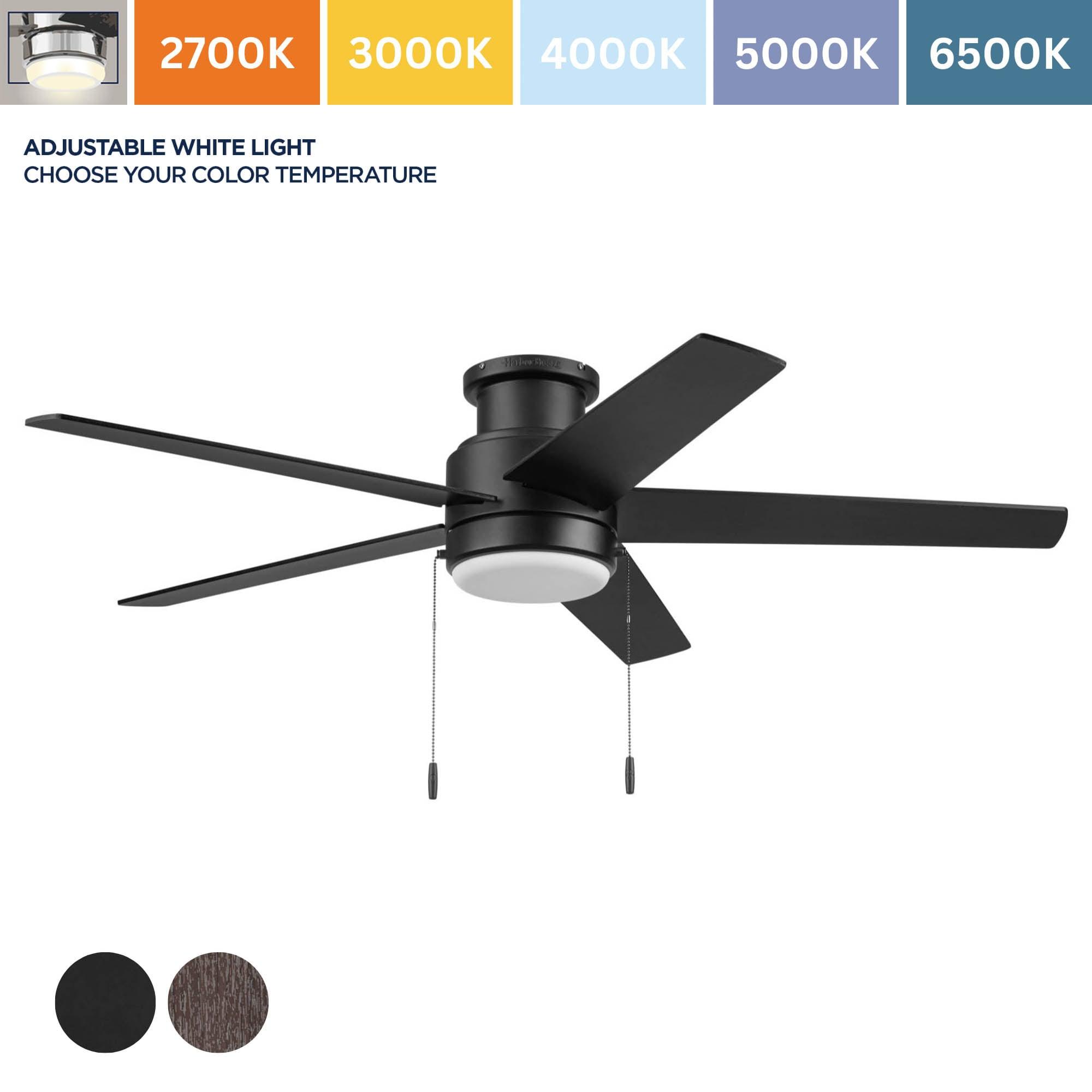 Harbor Breeze Fairbanks 52-Inches Matte Black with Black/Sable Blades Color-Changing Indoor/Outdoor Flush mount Standard Ceiling Fan With Light ( 5 -Blade)