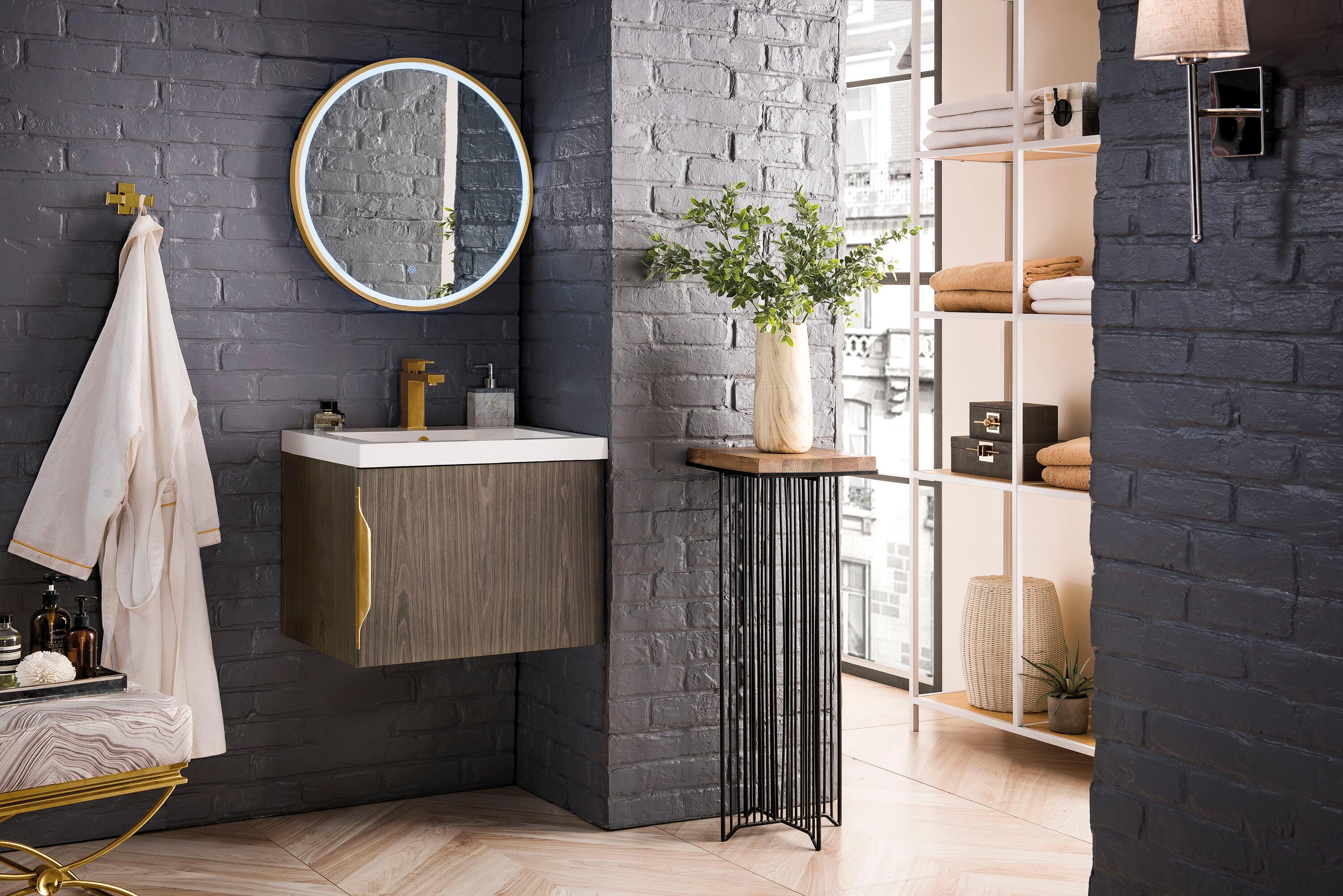 Ash Gray Engineered Wood Wall-Mount Vanity with Mineral Composite Top