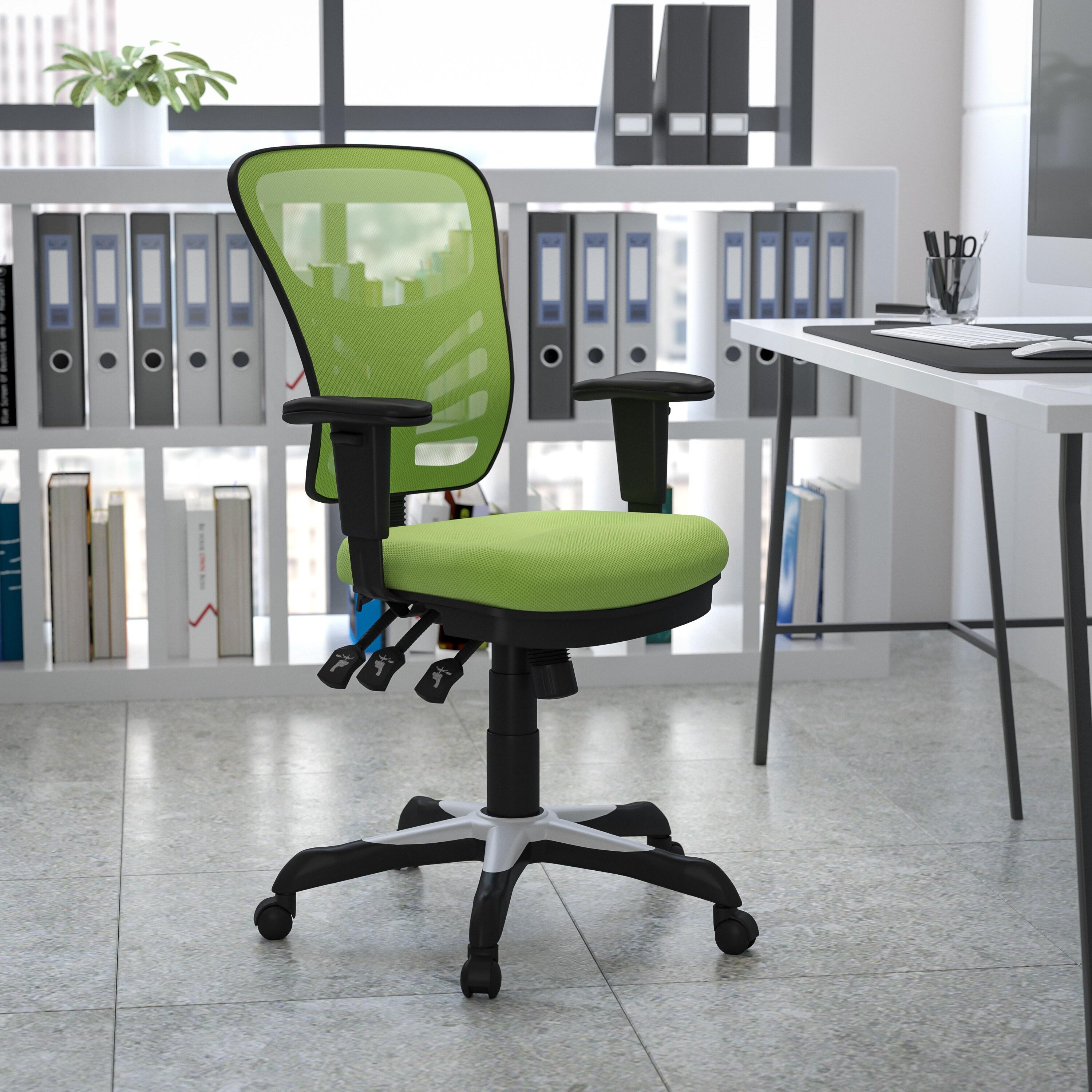 Flash Furniture Nicholas Mid-Back Green Mesh Multifunction Executive Swivel Ergonomic Office Chair with Adjustable Arms