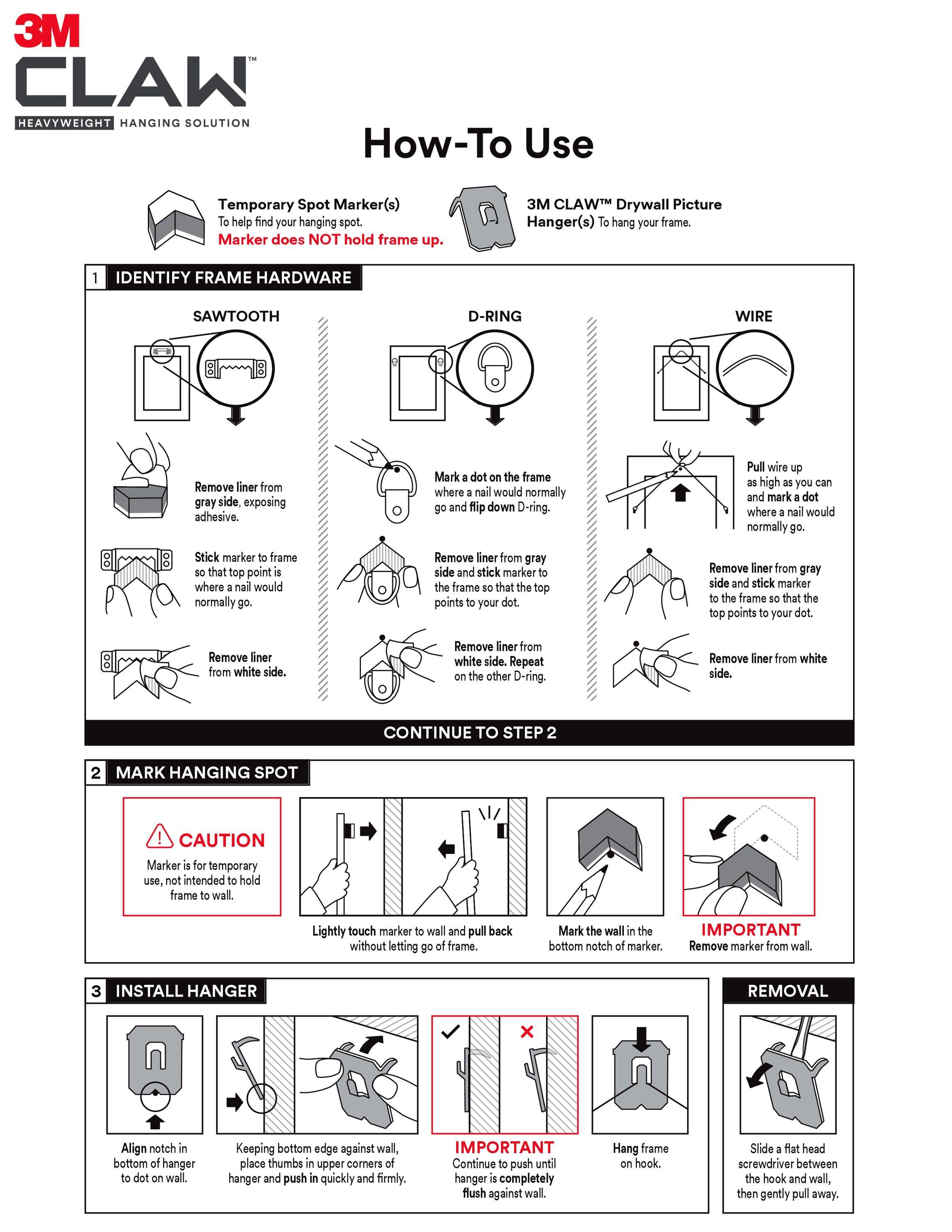 3M Claw Drywall Picture Hanging Kit: Metal Utility Hooks, 45 lb Capacity, 10 Pack, Gray