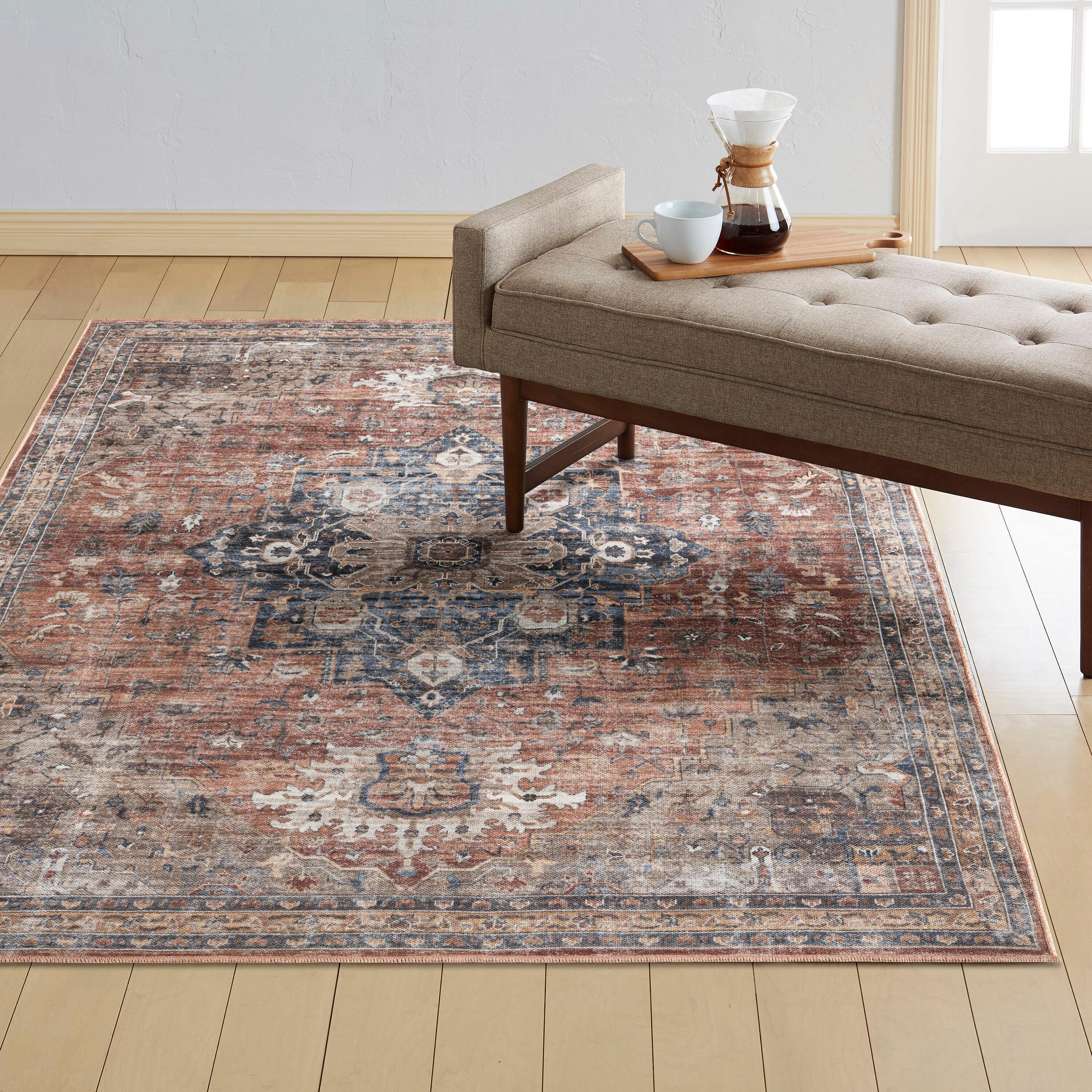 Everwash™ Callaghan Esther Bohemian Medallion Machine Washable Area Rug, Rust/Navy Blue, 6'6"x9'2"
