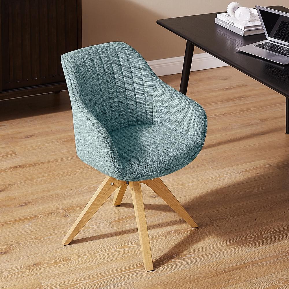 Art Leon Mid Century Accent Chair Fabric Swivel Beech Wood Legs, Light Blue