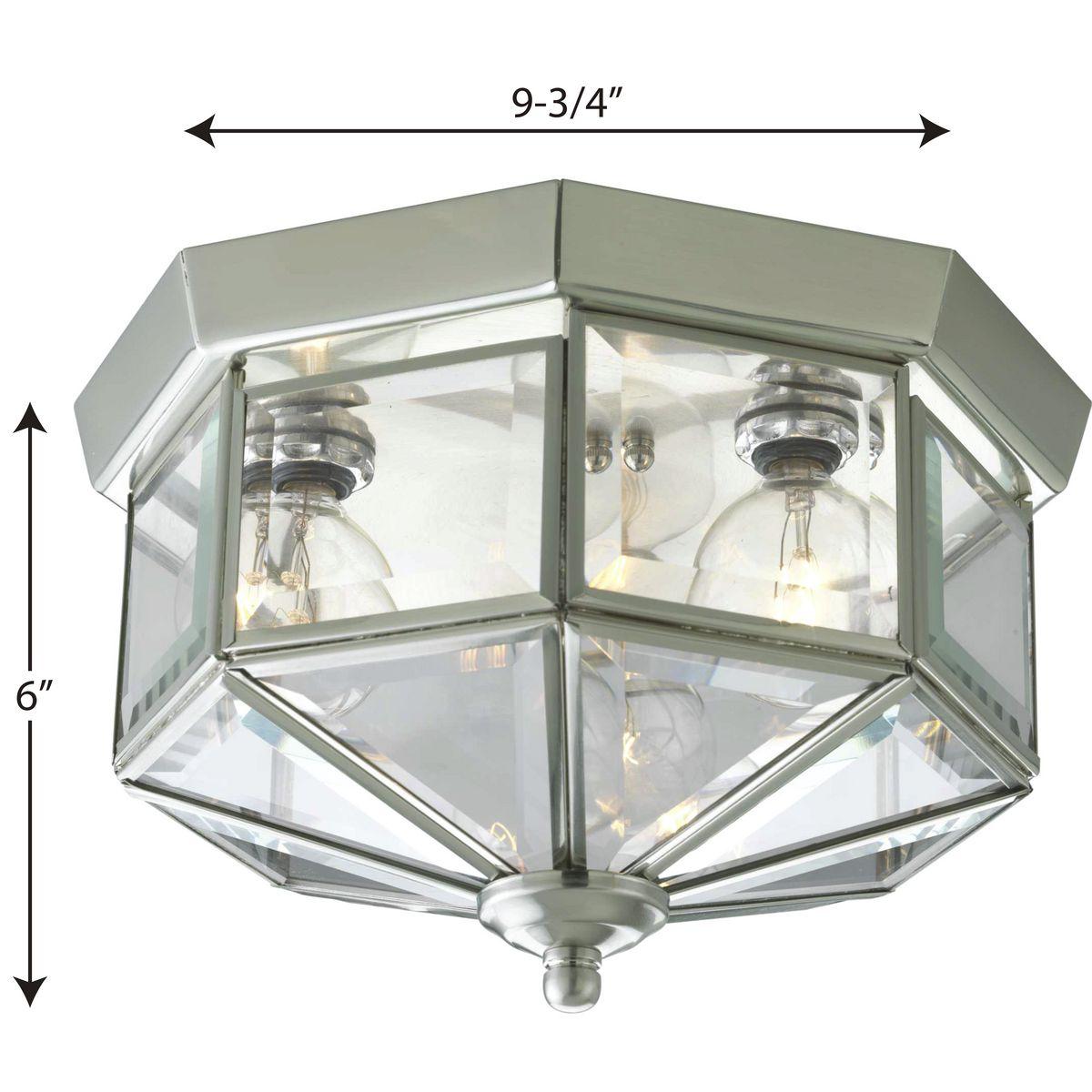 Progress Lighting Hide-a-lite III 3-Light Flush Mount Ceiling Fixture, Brushed Nickel, Clear Beveled Glass Shade