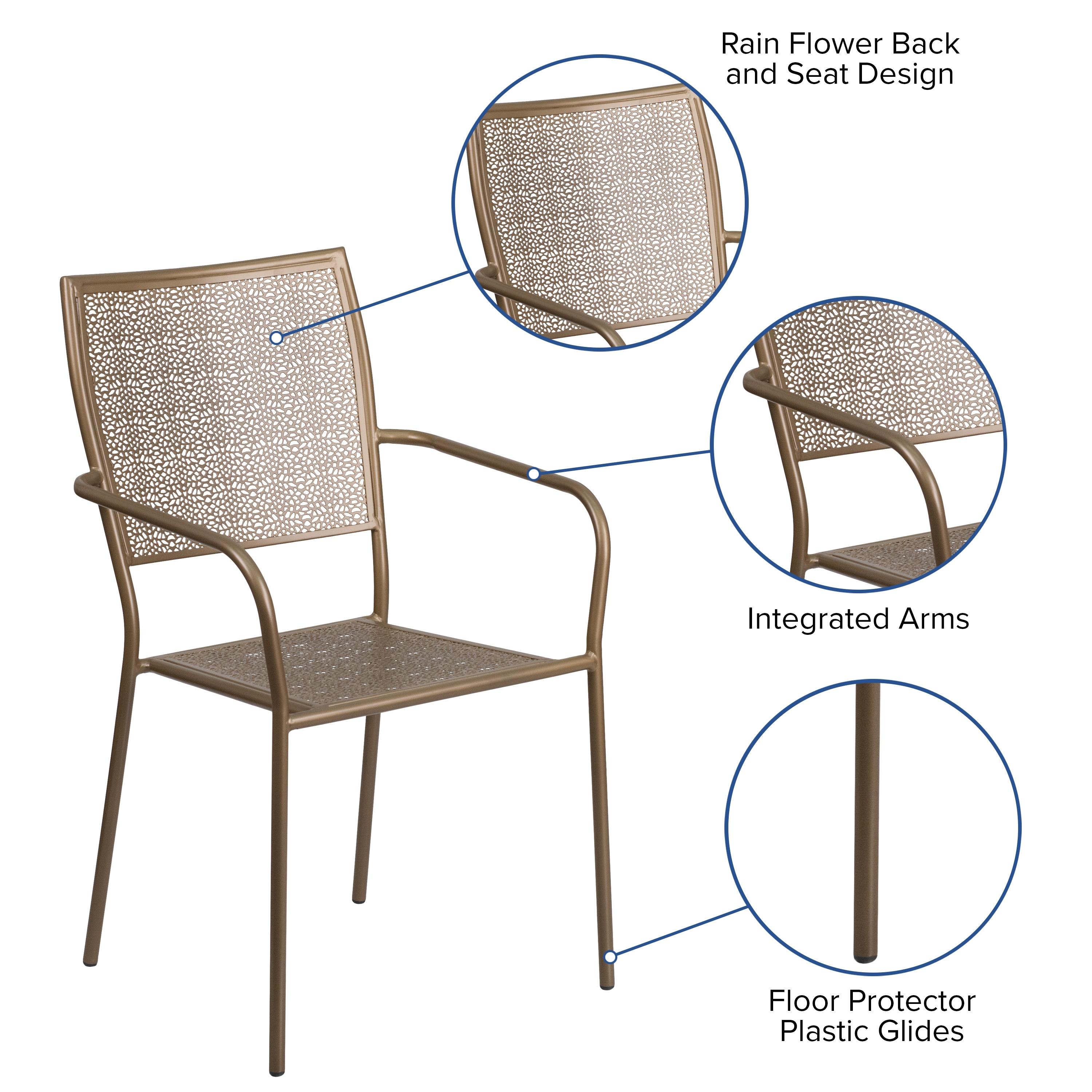 Flash Furniture Commercial Grade Gold Indoor-Outdoor Steel Patio Arm Chair with Square Back